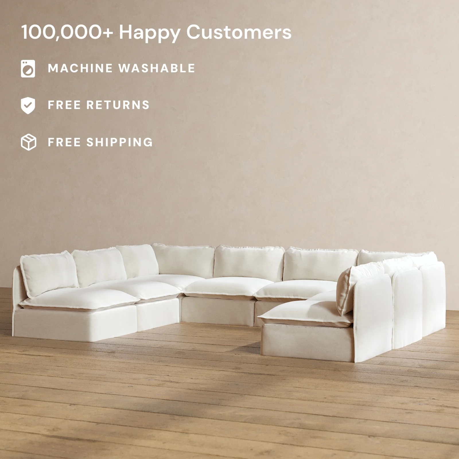 Modular Washable 8-Seater Open-Ends U-Sectional in Coco | Memorix+ Seat | Contour Pillow - Image 2