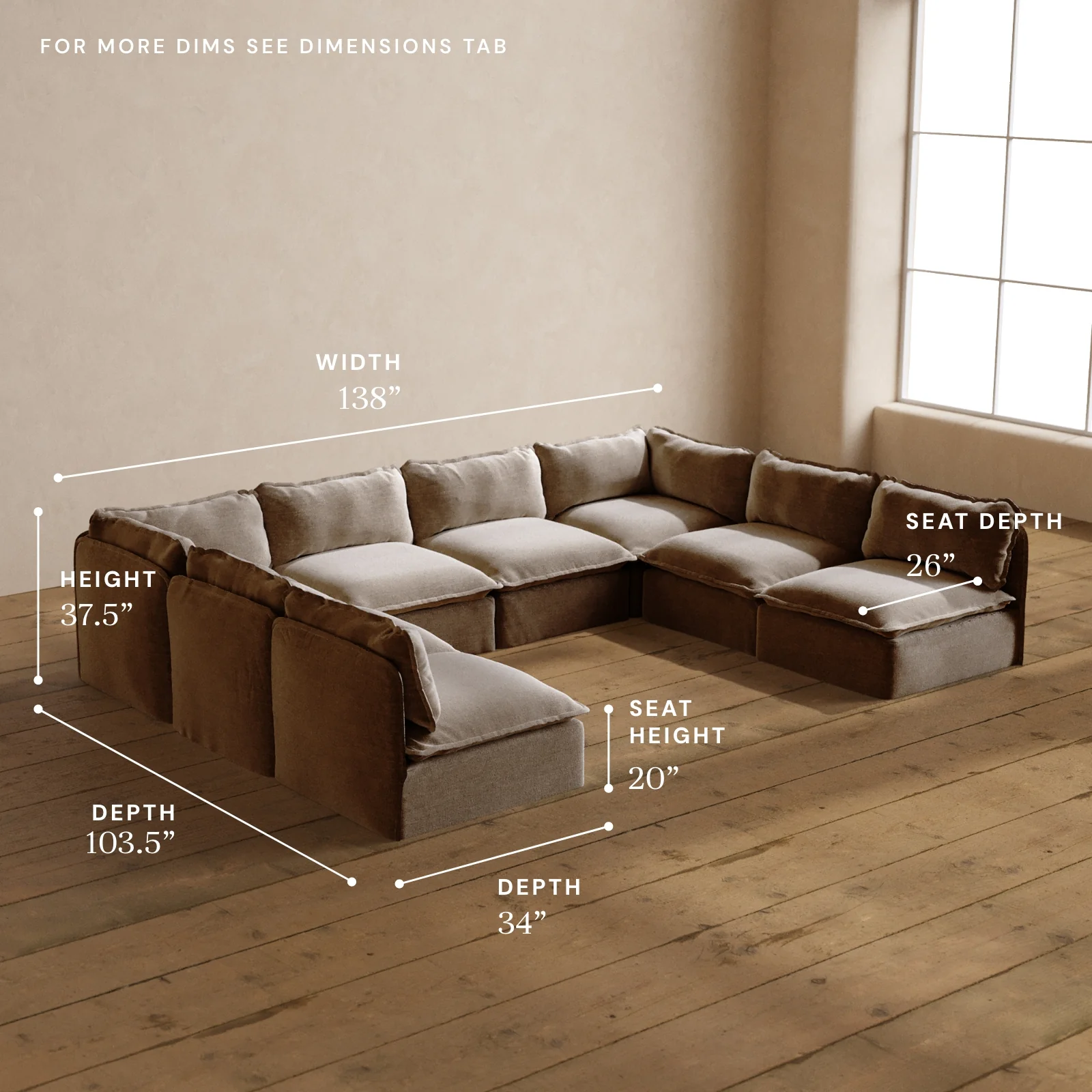 Modular Washable 8-Seater Open-Ends U-Sectional in Mist | Deluxe+ Seat | Cloud Pillow - Image 5