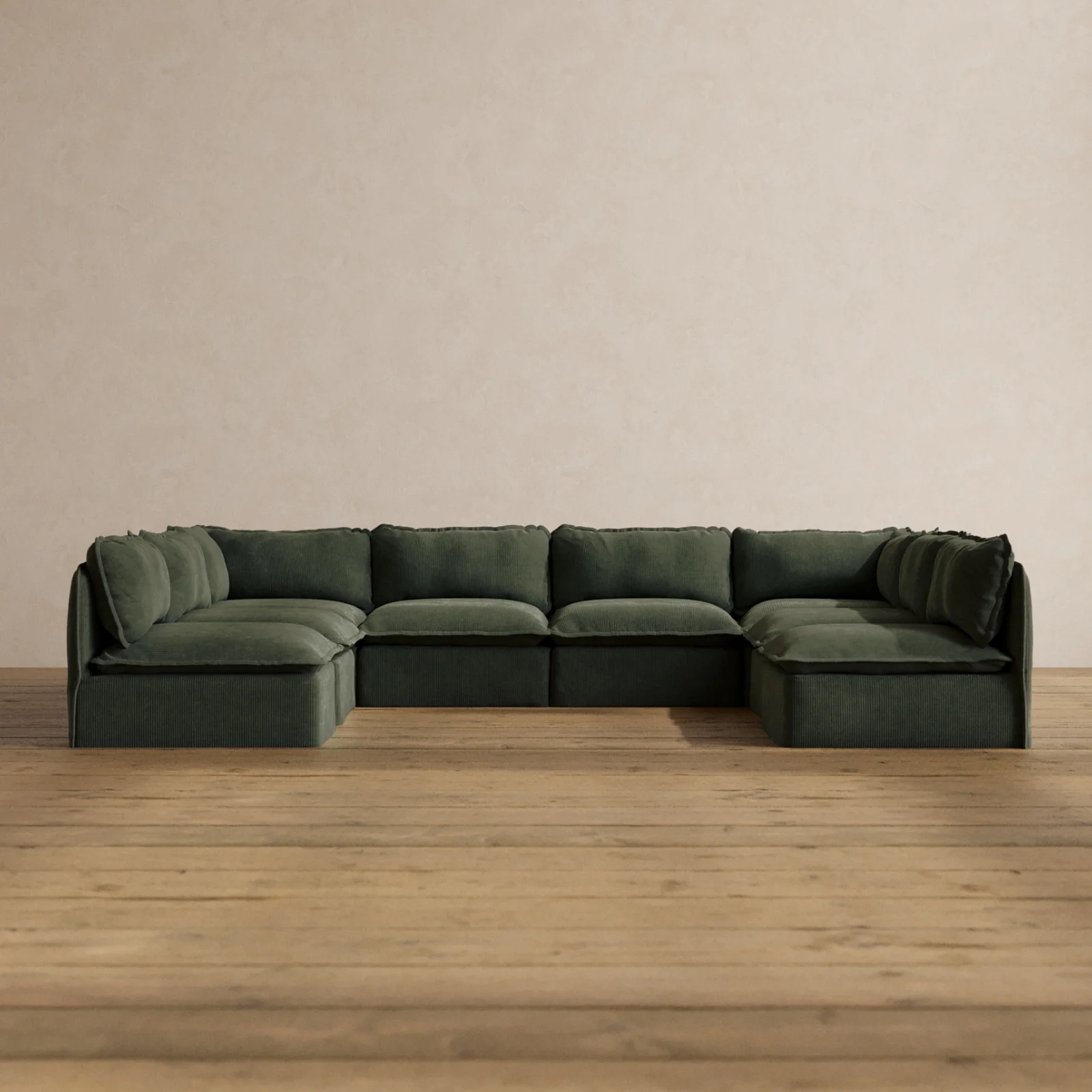 Modular Washable 8-Seater Open-Ends U-Sectional in Olivine | Memorix+ Seat | Contour Pillow