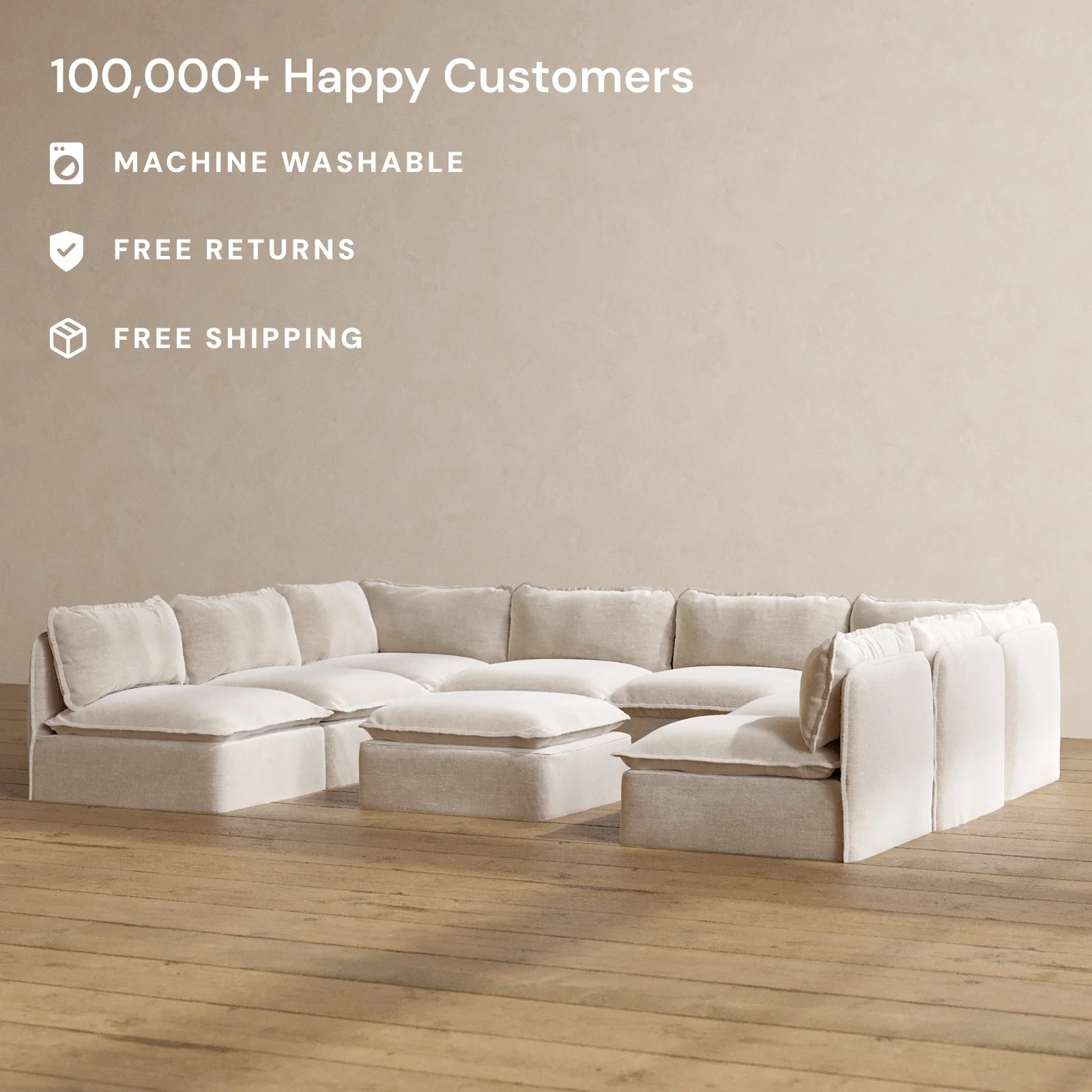 Modular Washable 8-Seater Open-Ends U-Sectional + Ottoman in Mist | Memorix+ Seat | Contour Pillow - Image 2