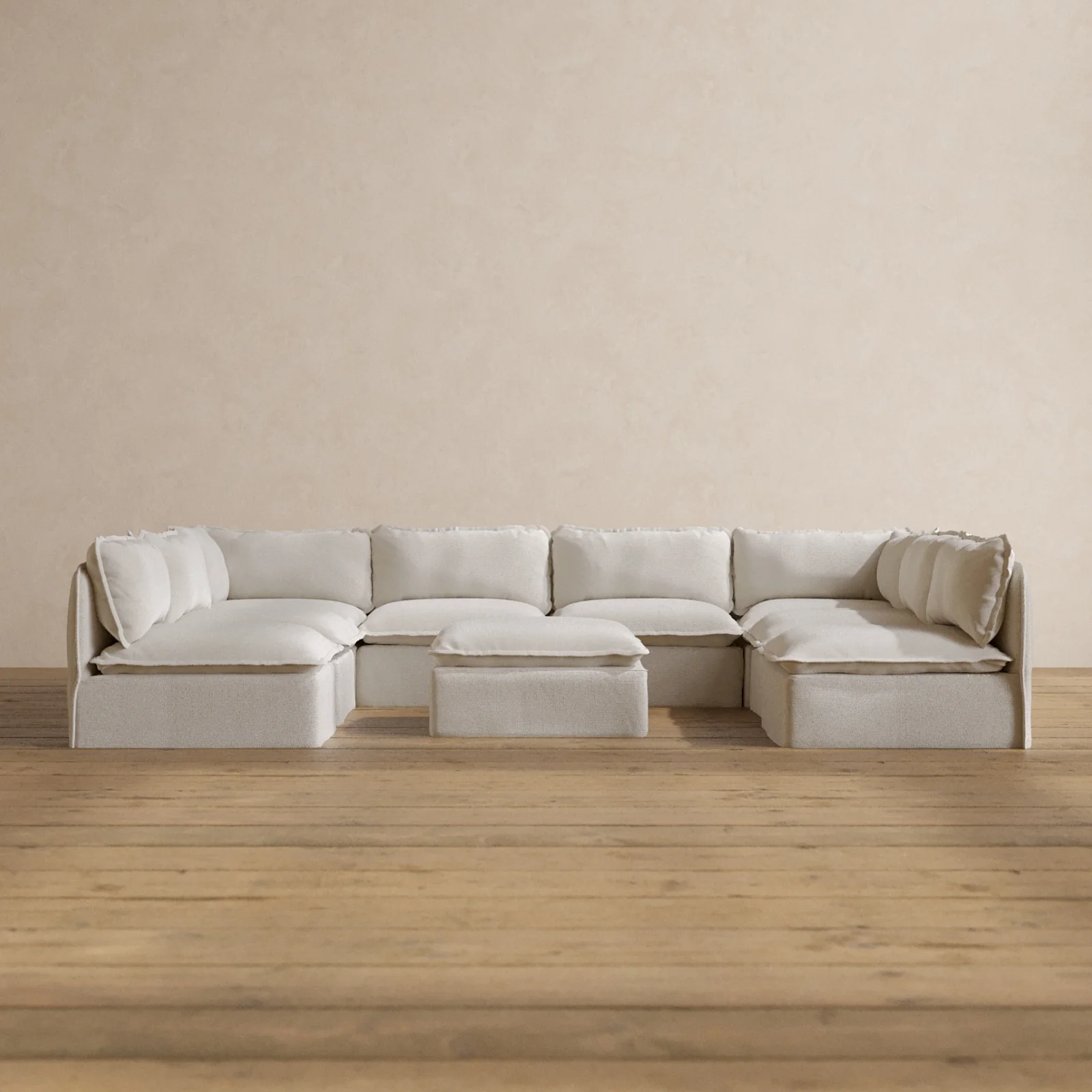 Modular Washable 8-Seater Open-Ends U-Sectional + Ottoman in Powder | Memorix+ Seat | Contour Pillow