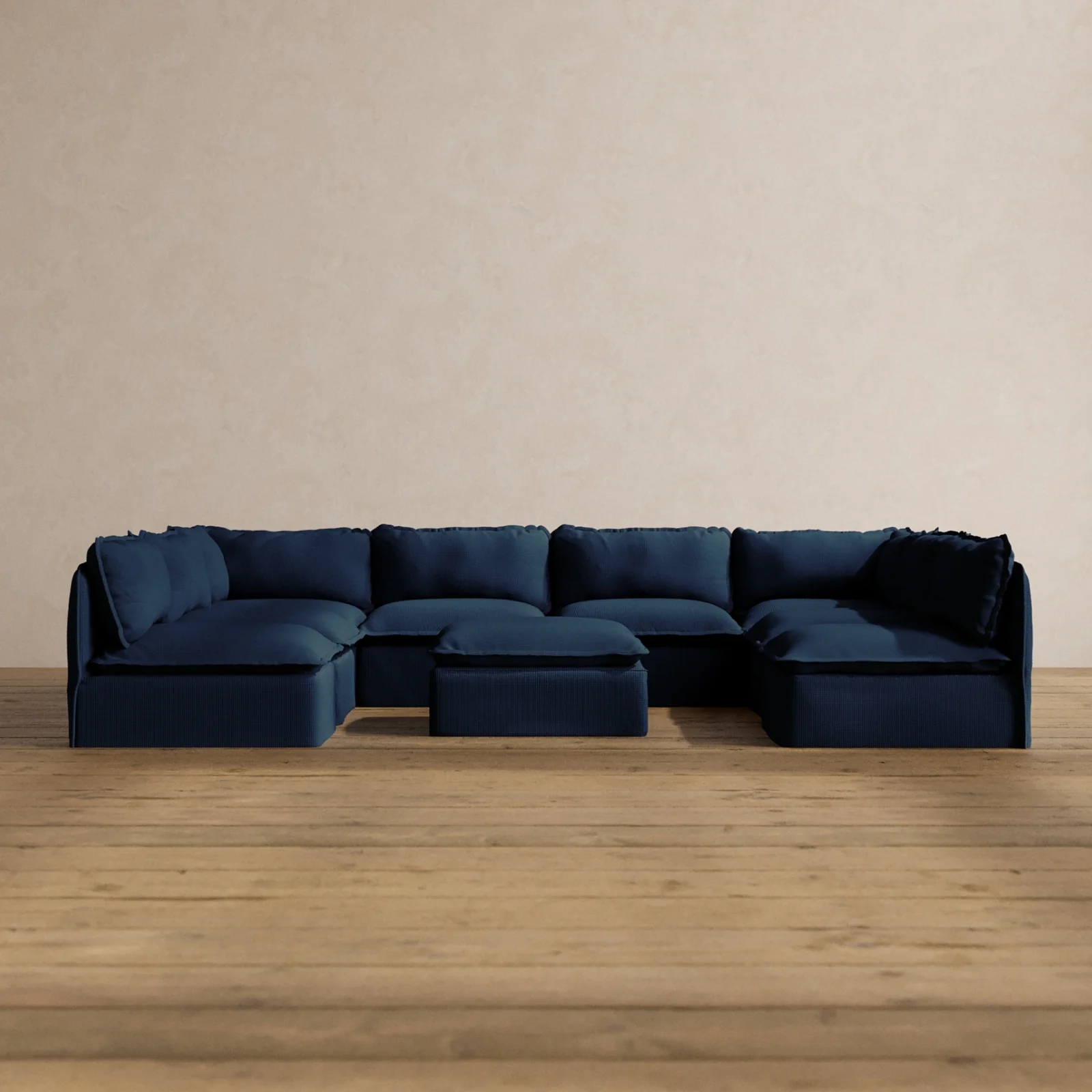 Modular Washable 8-Seater Open-Ends U-Sectional + Ottoman in Sumi | Memorix+ Seat | Contour Pillow