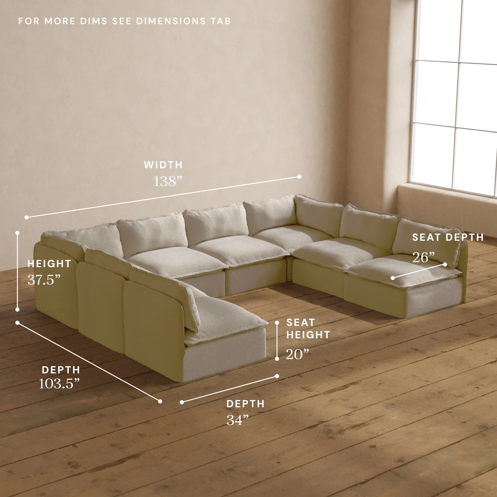 Modular Washable 8-Seater Open-Ends U-Sectional in Powder | Deluxe+ Seat | Cloud Pillow - Image 5