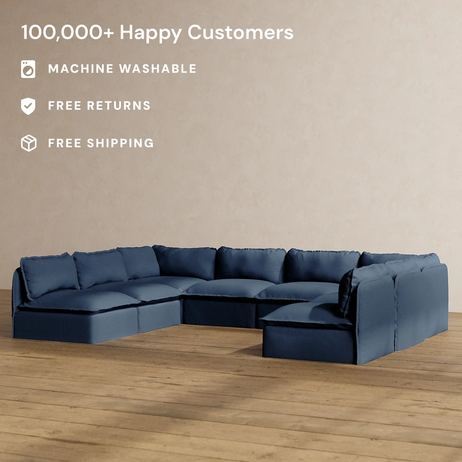 Modular Washable 8-Seater Open-Ends U-Sectional in Sumi | Memorix+ Seat | Contour Pillow - Image 2