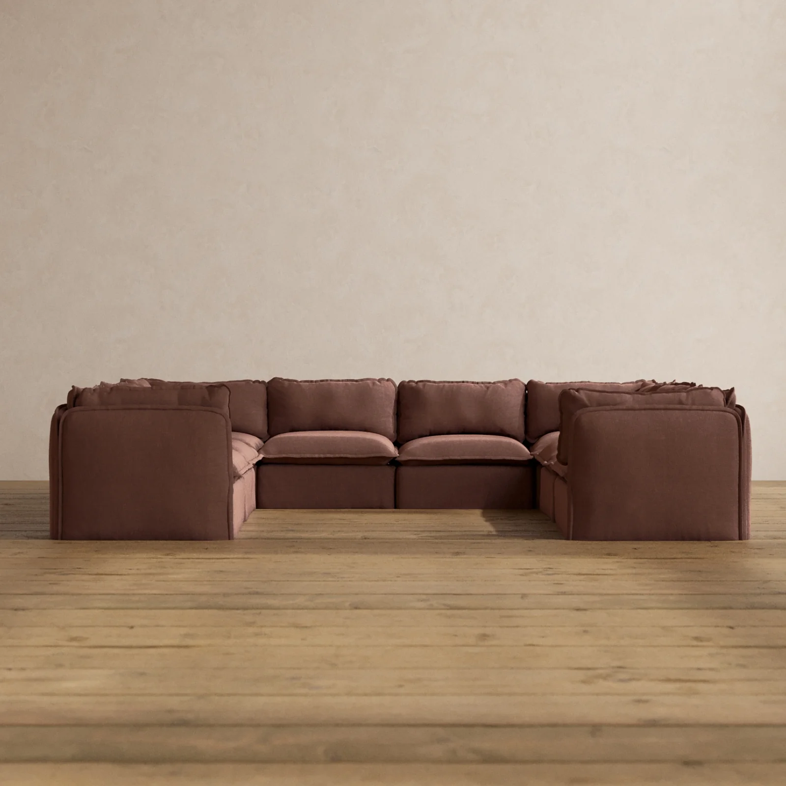 Modular Washable 8-Seater U-Sectional in Chestnut | Memorix+ Seat | Contour Pillow