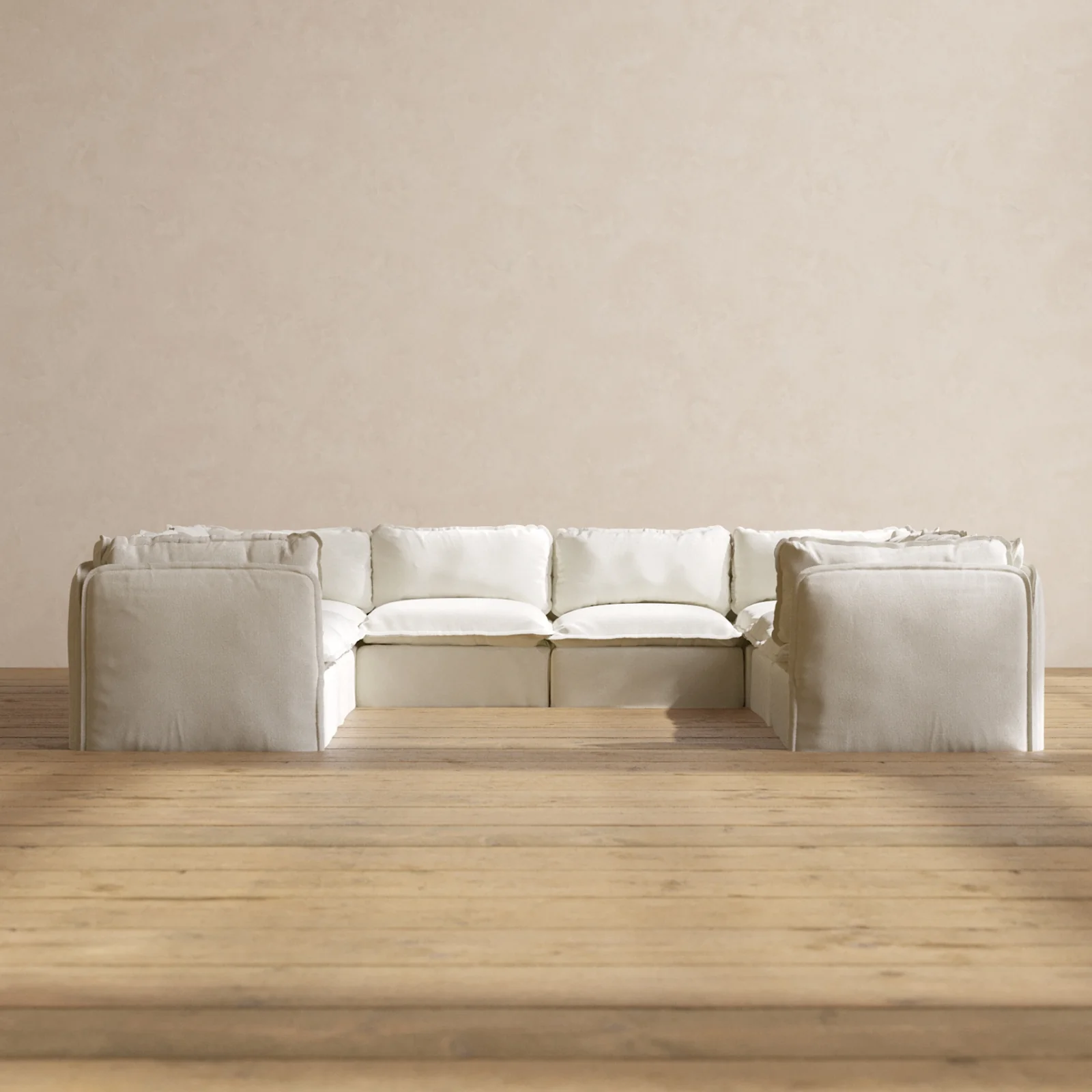 Modular Washable 8-Seater U-Sectional in Eggshell | Memorix+ Seat | Contour Pillow