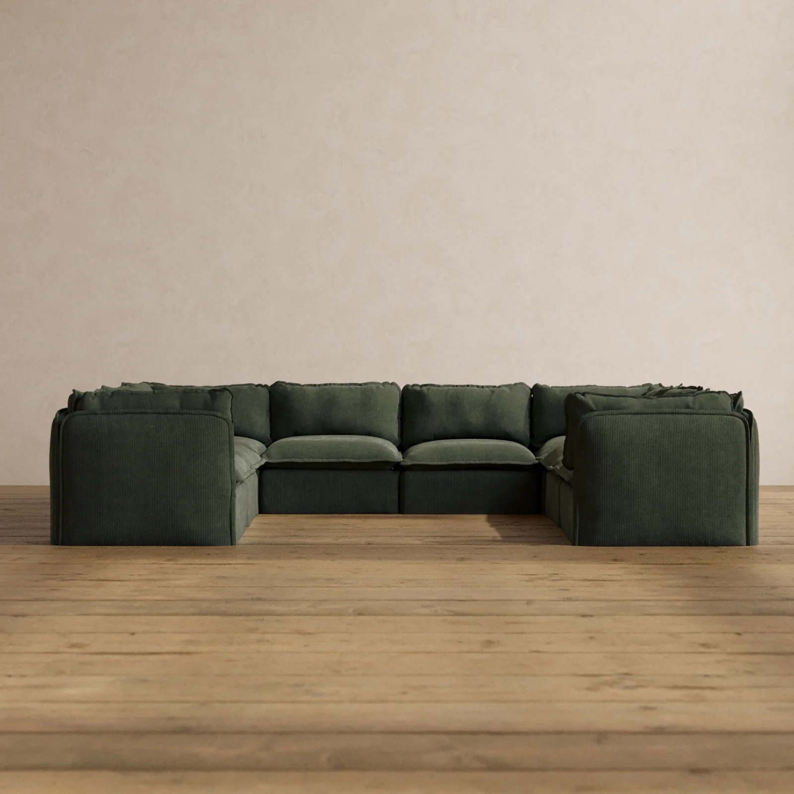 Modular Washable 8-Seater U-Sectional in Olivine | Memorix+ Seat | Contour Pillow