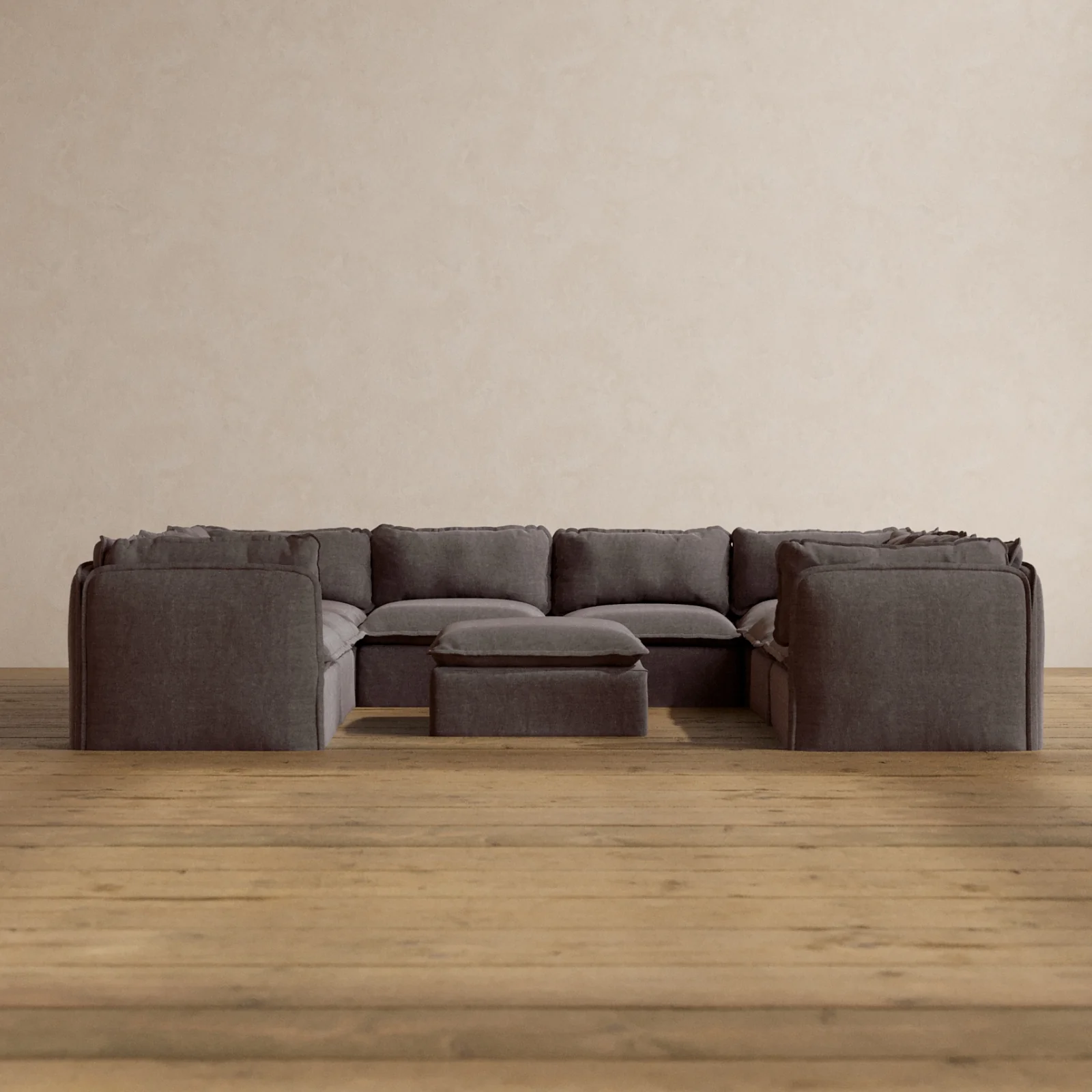 Modular Washable 8-Seater U-Sectional + Ottoman in Caviar | Deluxe+ Seat | Cloud Pillow