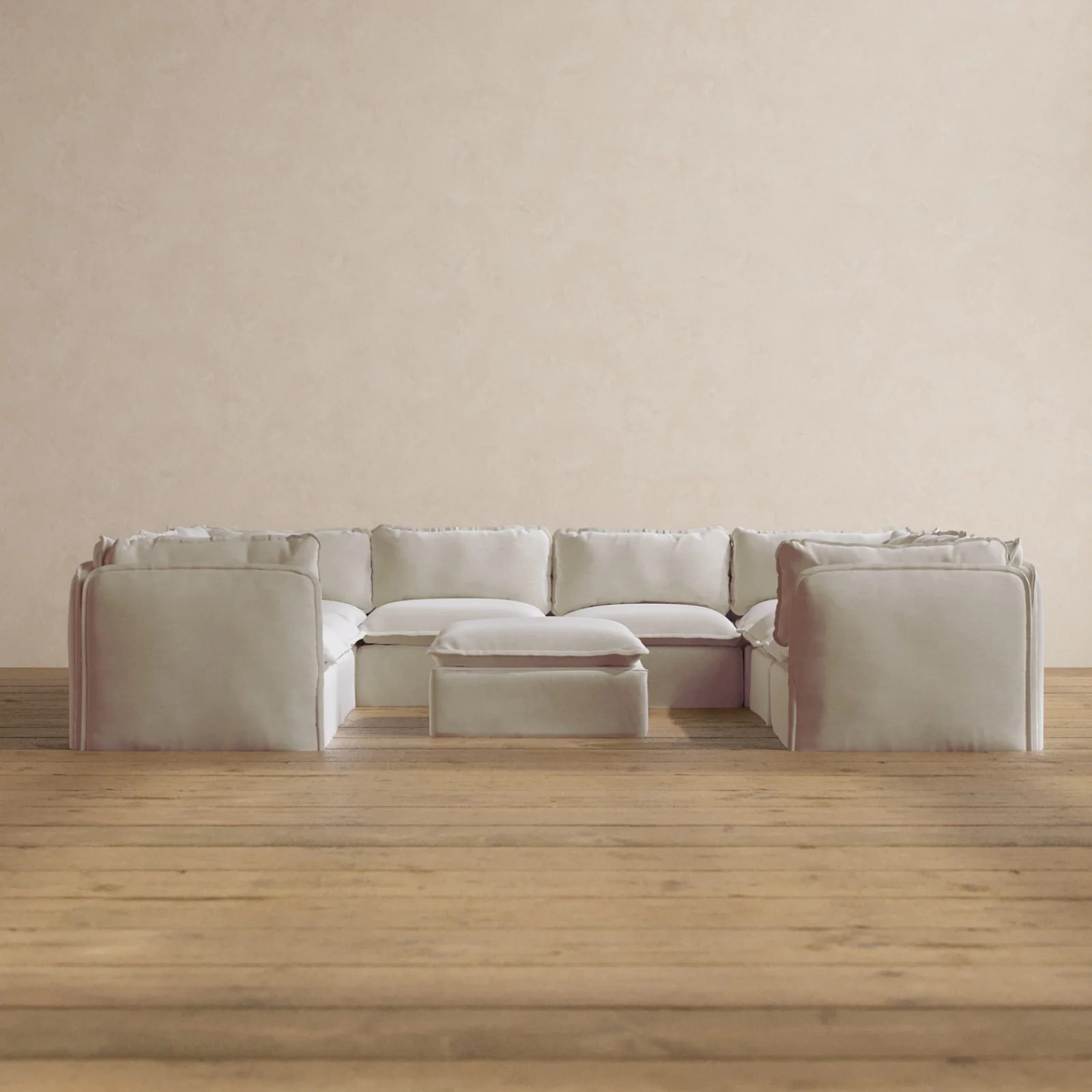 Modular Washable 8-Seater U-Sectional + Ottoman in Coco | Memorix+ Seat | Contour Pillow