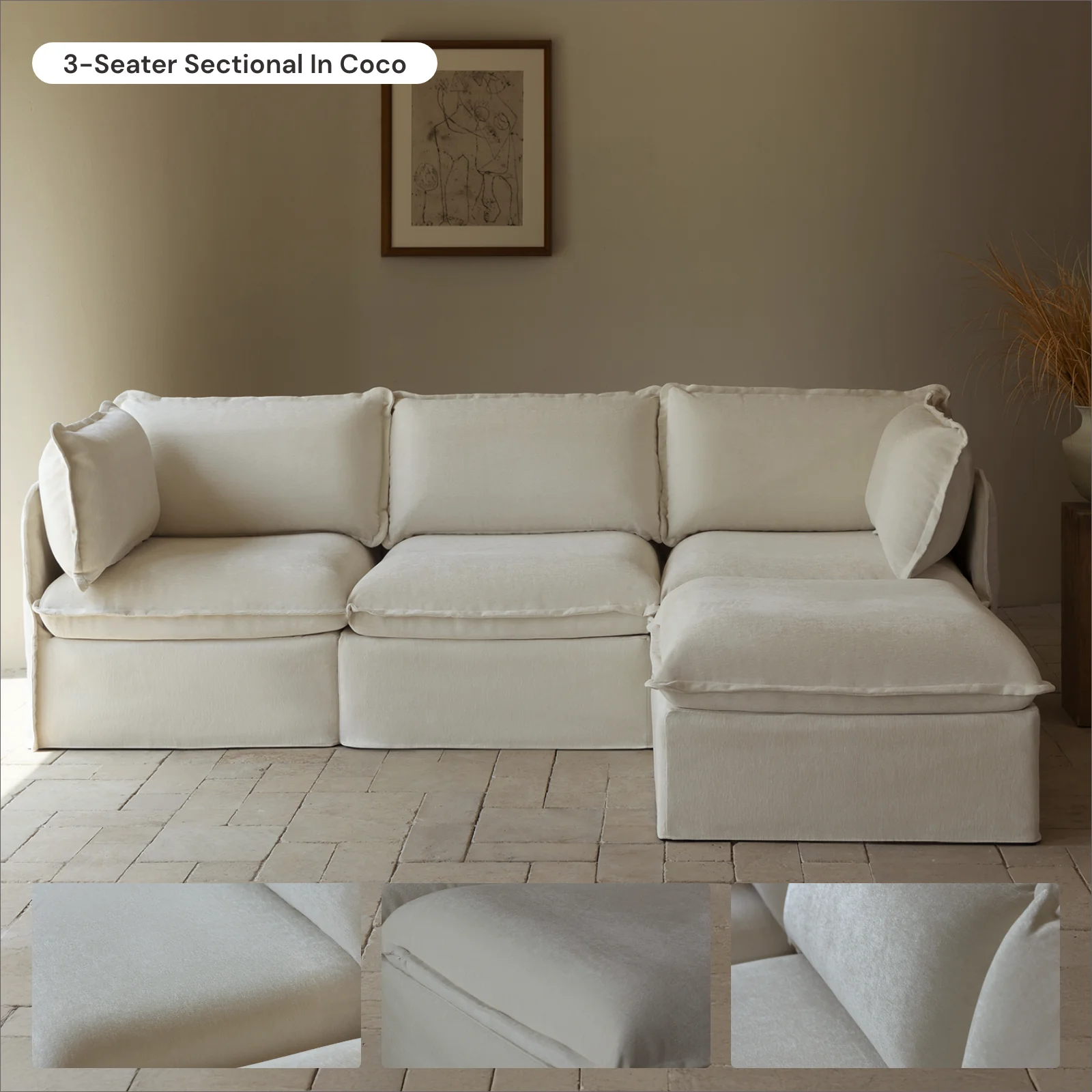 Modular Washable 8-Seater U-Sectional + Ottoman in Coco | Memorix+ Seat | Contour Pillow - Image 7