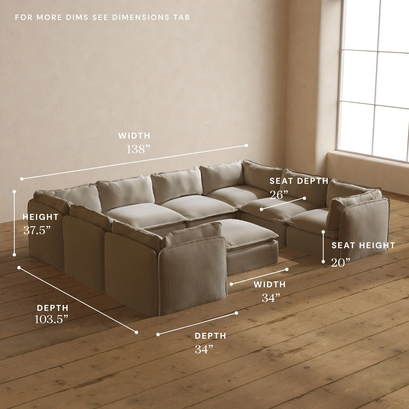 Modular Washable 8-Seater U-Sectional + Ottoman in Milk | Deluxe+ Seat | Cloud Pillow - Image 5