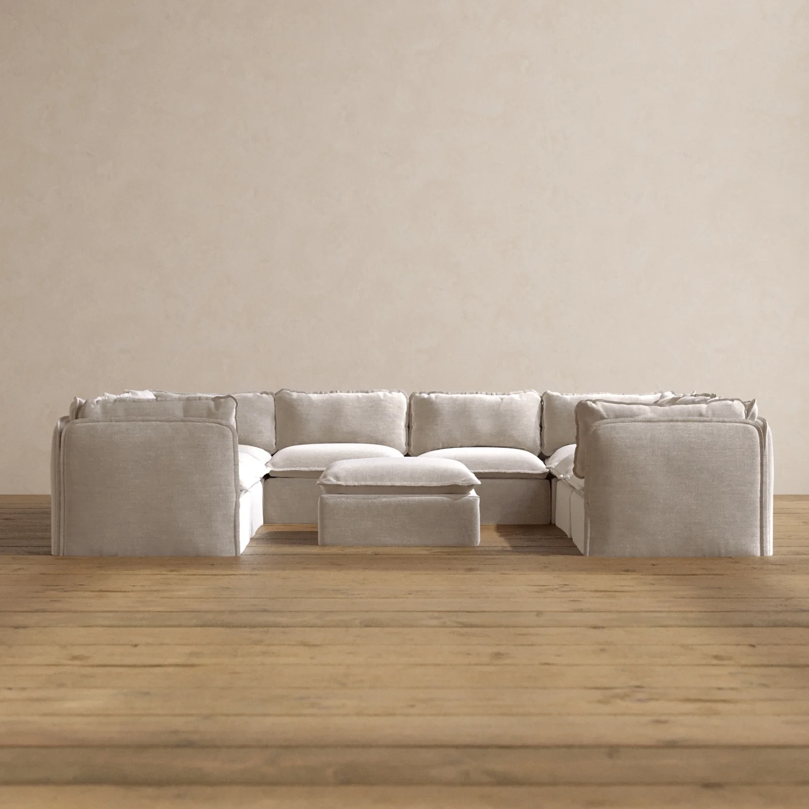 Modular Washable 8-Seater U-Sectional + Ottoman in Mist | Memorix+ Seat | Contour Pillow