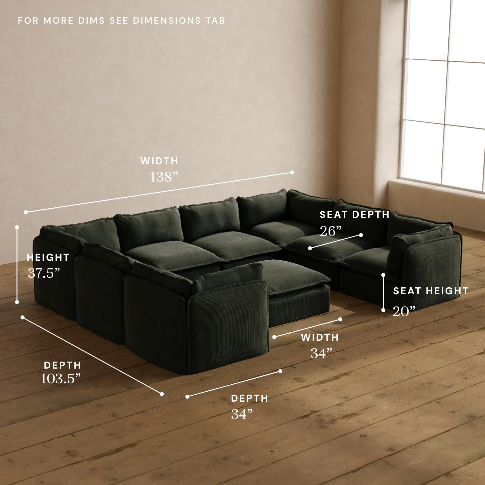 Modular Washable 8-Seater U-Sectional + Ottoman in Olivine | Deluxe+ Seat | Cloud Pillow - Image 5