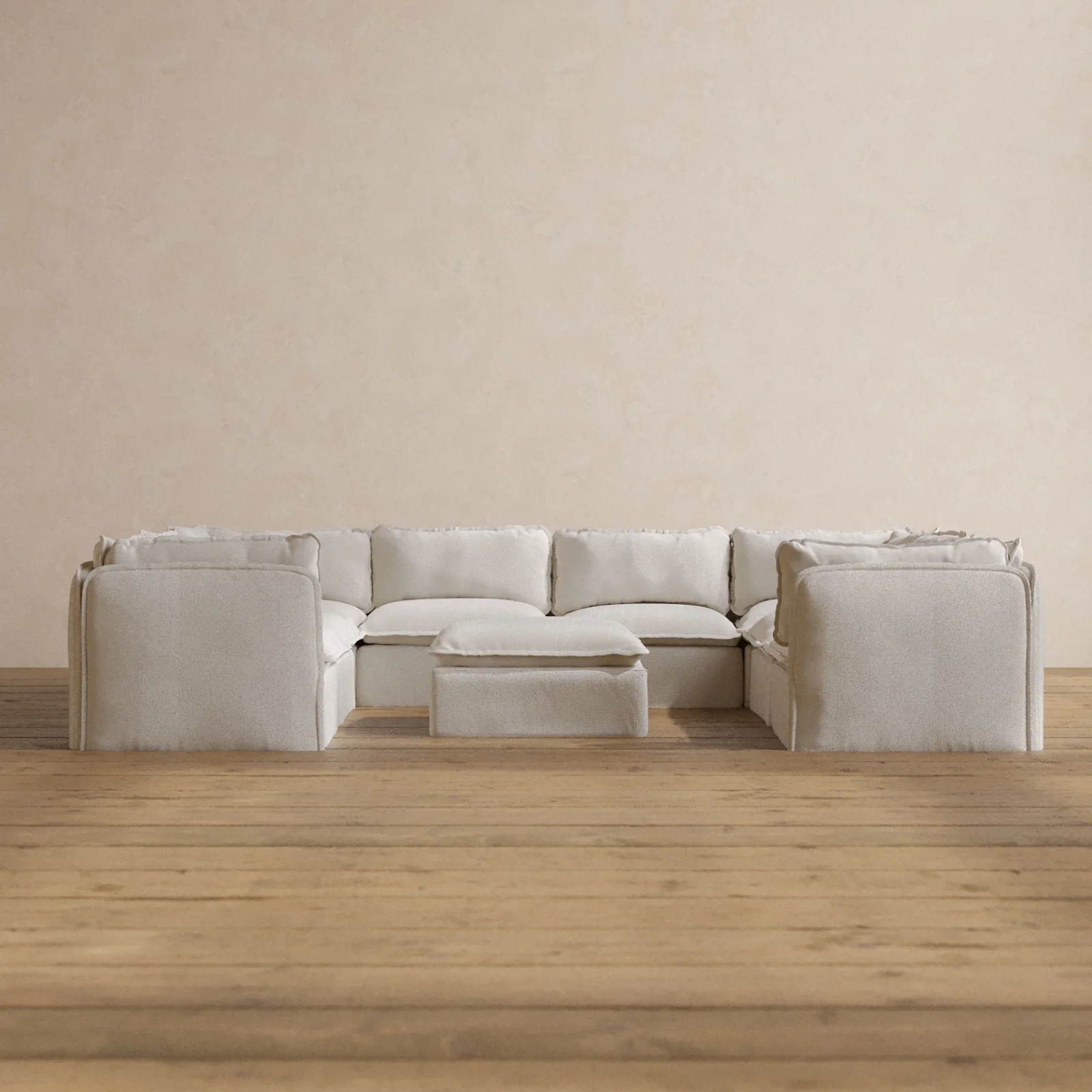 Modular Washable 8-Seater U-Sectional + Ottoman in Powder | Memorix+ Seat | Contour Pillow