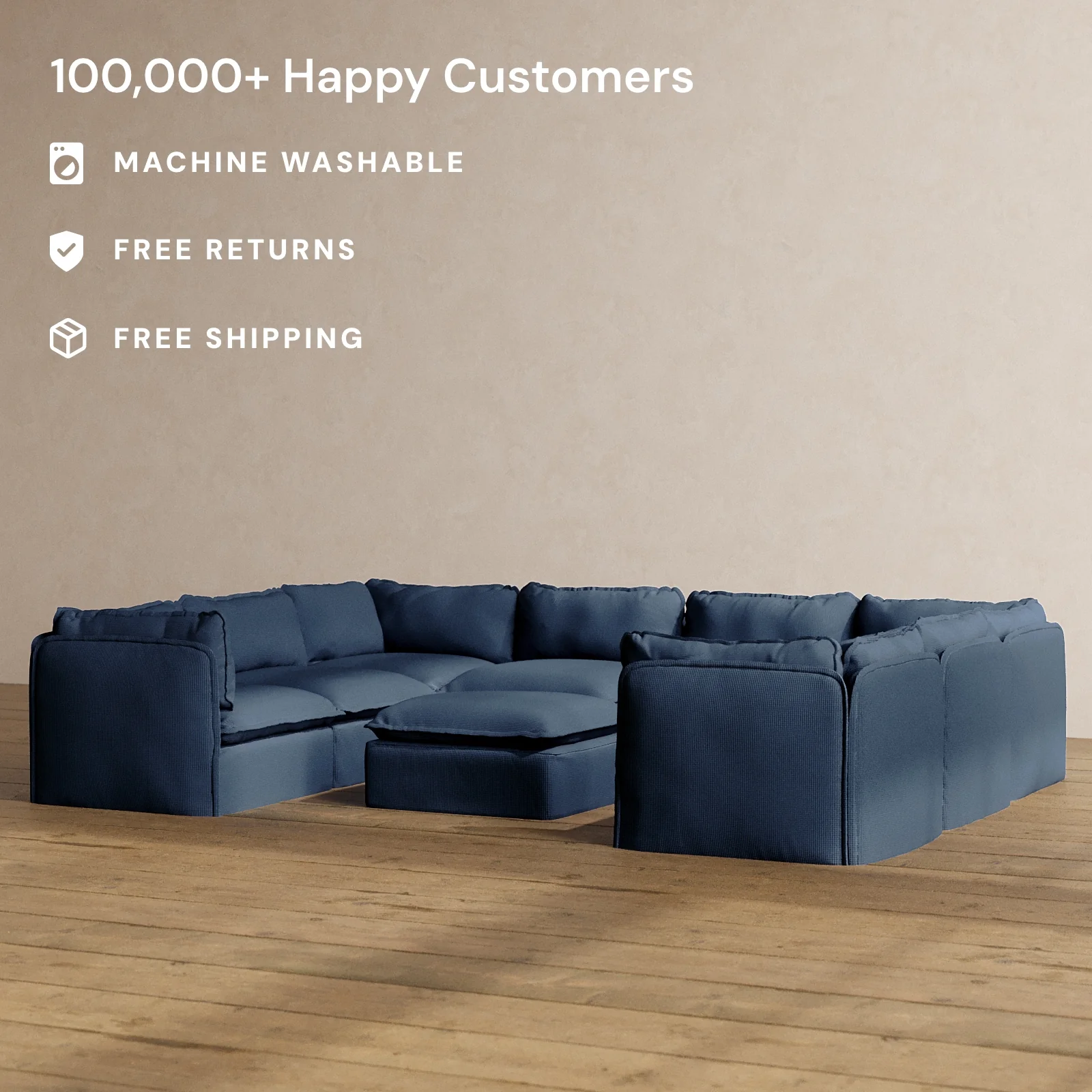 Modular Washable 8-Seater U-Sectional + Ottoman in Sumi | Memorix+ Seat | Contour Pillow - Image 2