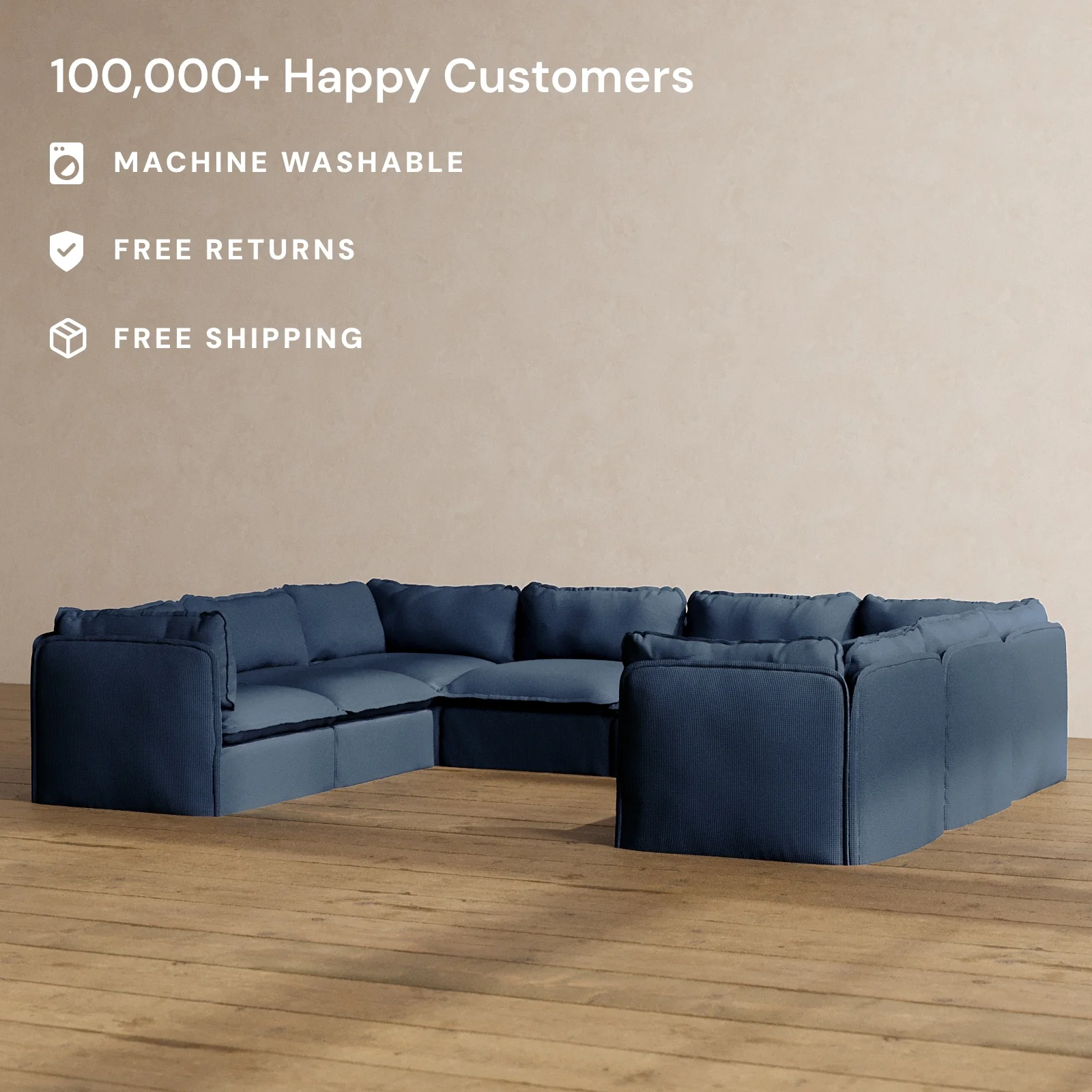Modular Washable 8-Seater U-Sectional in Sumi | Deluxe+ Seat | Cloud Pillow - Image 2