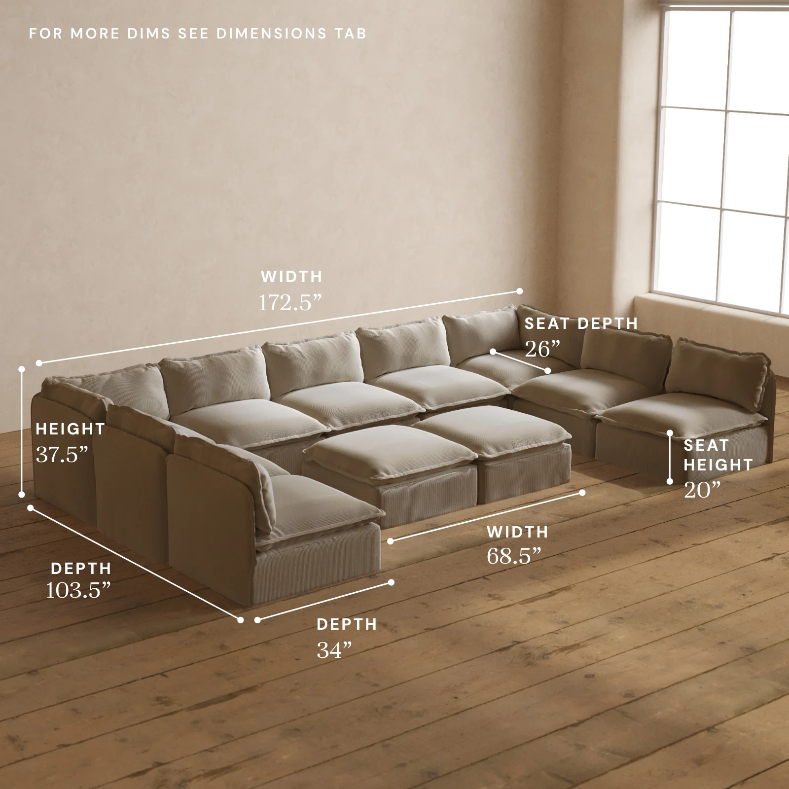 Modular Washable 9-Seater Open-Ends U-Sectional + Bench Ottoman in Milk | Memorix+ Seat | Contour Pillow - Image 5