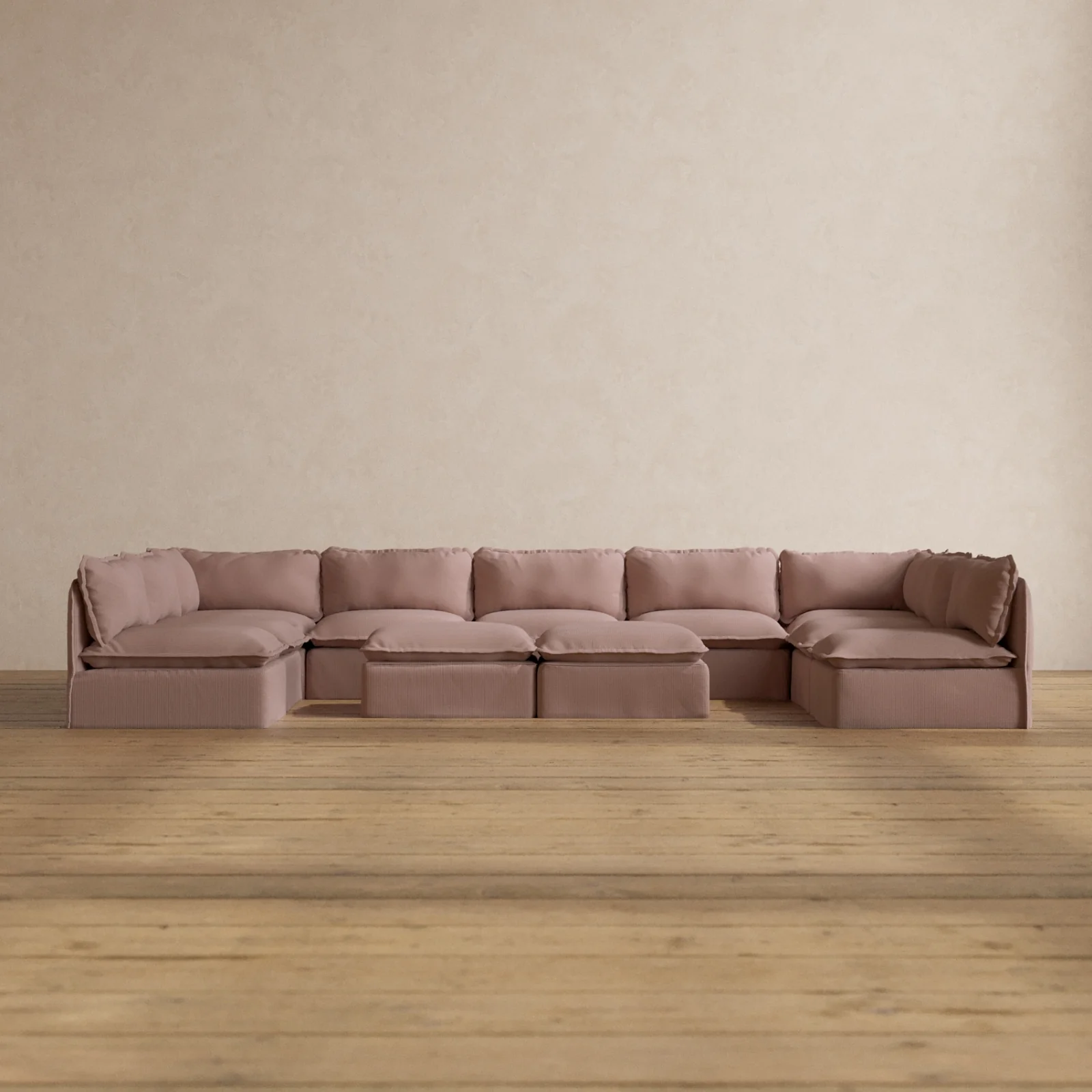 Modular Washable 9-Seater Open-Ends U-Sectional + Bench Ottoman in Sakura | Memorix+ Seat | Contour Pillow