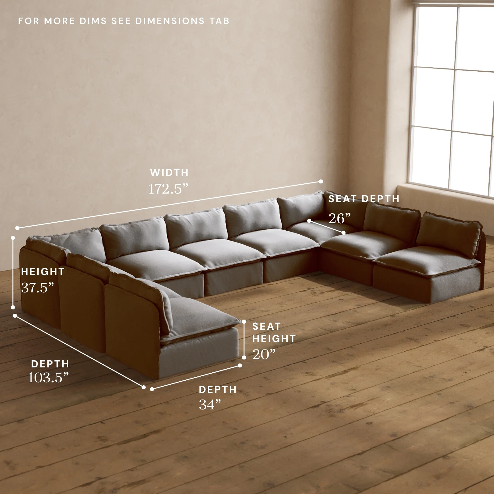 Modular Washable 9-Seater Open-Ends U-Sectional in Pumice | Memorix+ Seat | Contour Pillow - Image 5