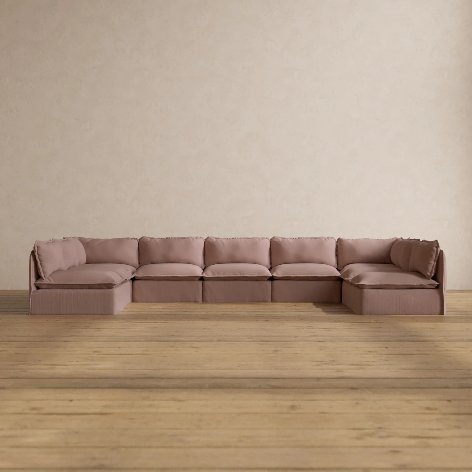 Modular Washable 9-Seater Open-Ends U-Sectional in Sakura | Deluxe+ Seat | Cloud Pillow