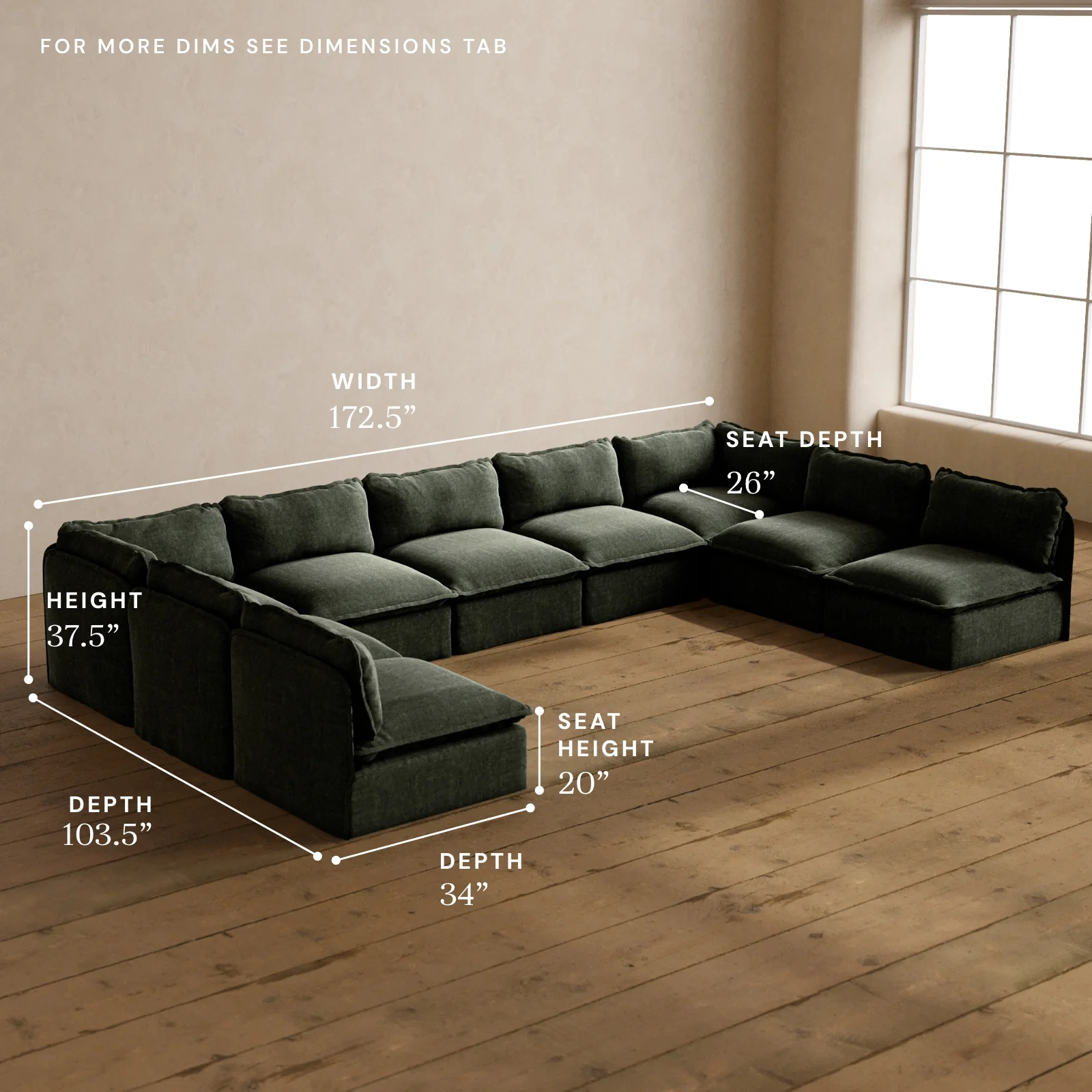 Modular Washable 9-Seater Open-Ends U-Sectional in Willow | Memorix+ Seat | Contour Pillow - Image 5