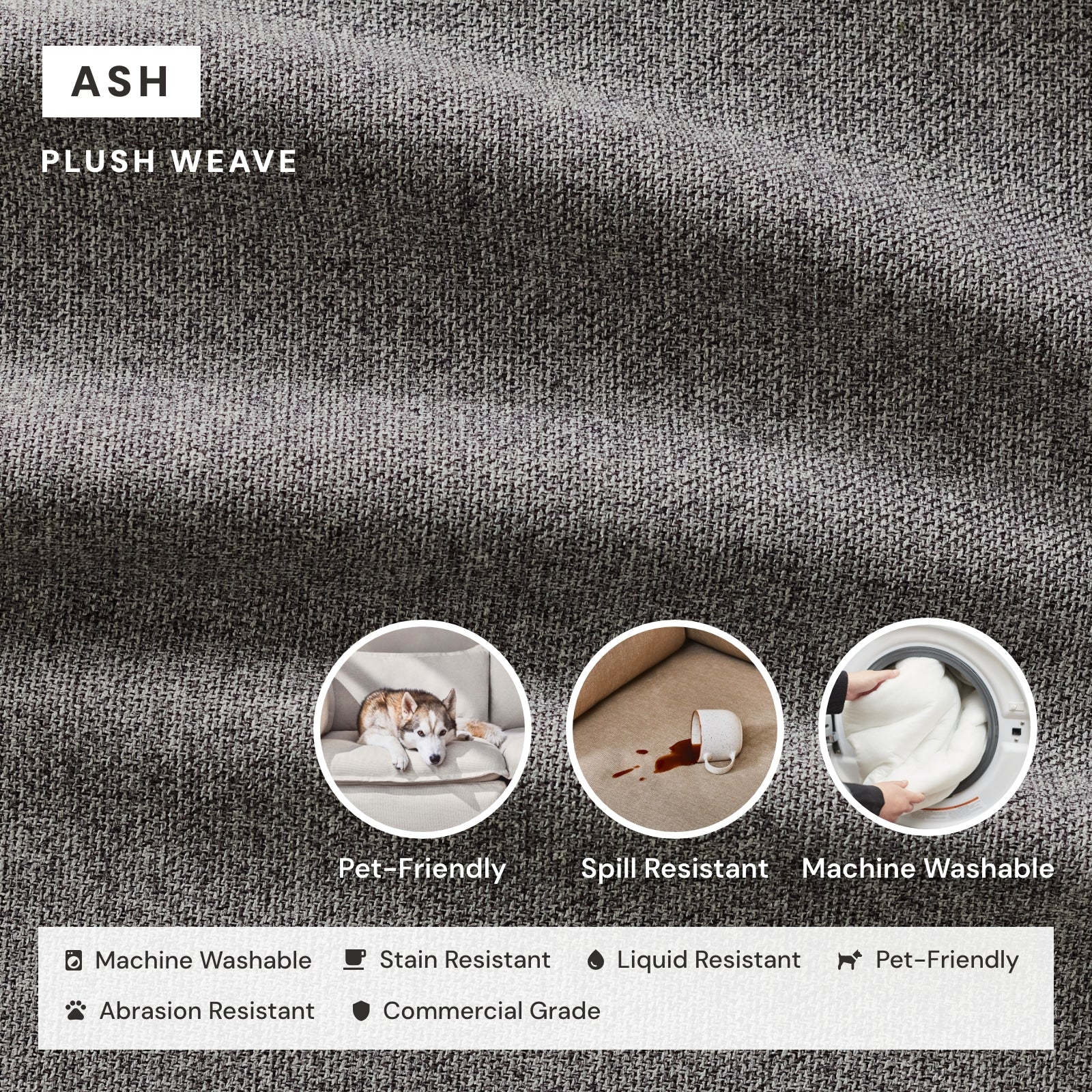 Modular Washable 9-Seater U-Sectional in Ash | Deluxe+ Seat | Cloud Pillow - Image 3