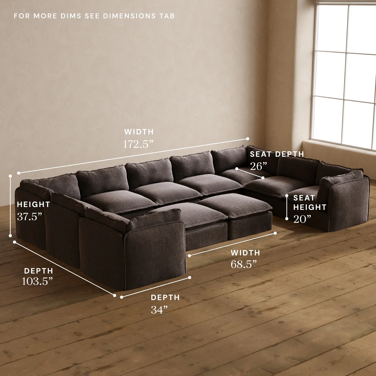 Modular Washable 9-Seater U-Sectional + Bench Ottoman in Caviar | Memorix+ Seat | Contour Pillow - Image 5