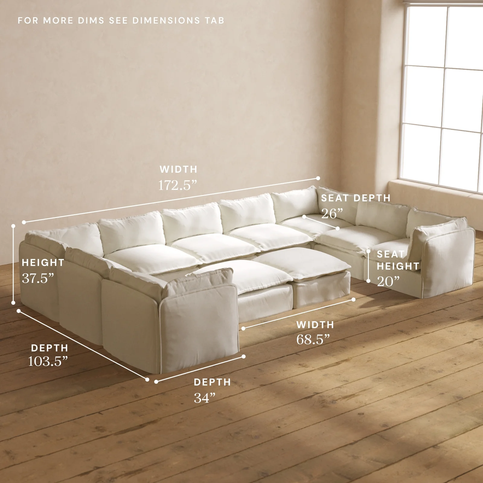 Modular Washable 9-Seater U-Sectional + Bench Ottoman in Eggshell | Memorix+ Seat | Contour Pillow - Image 5