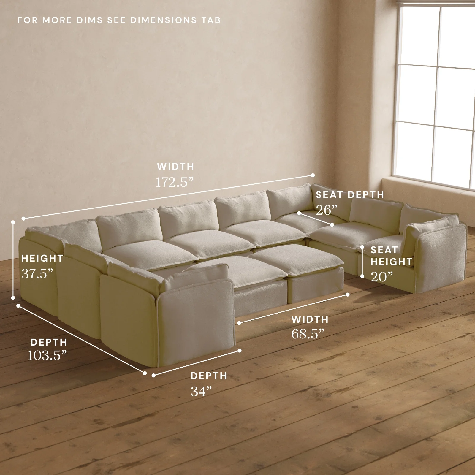 Modular Washable 9-Seater U-Sectional + Bench Ottoman in Powder | Memorix+ Seat | Contour Pillow - Image 5