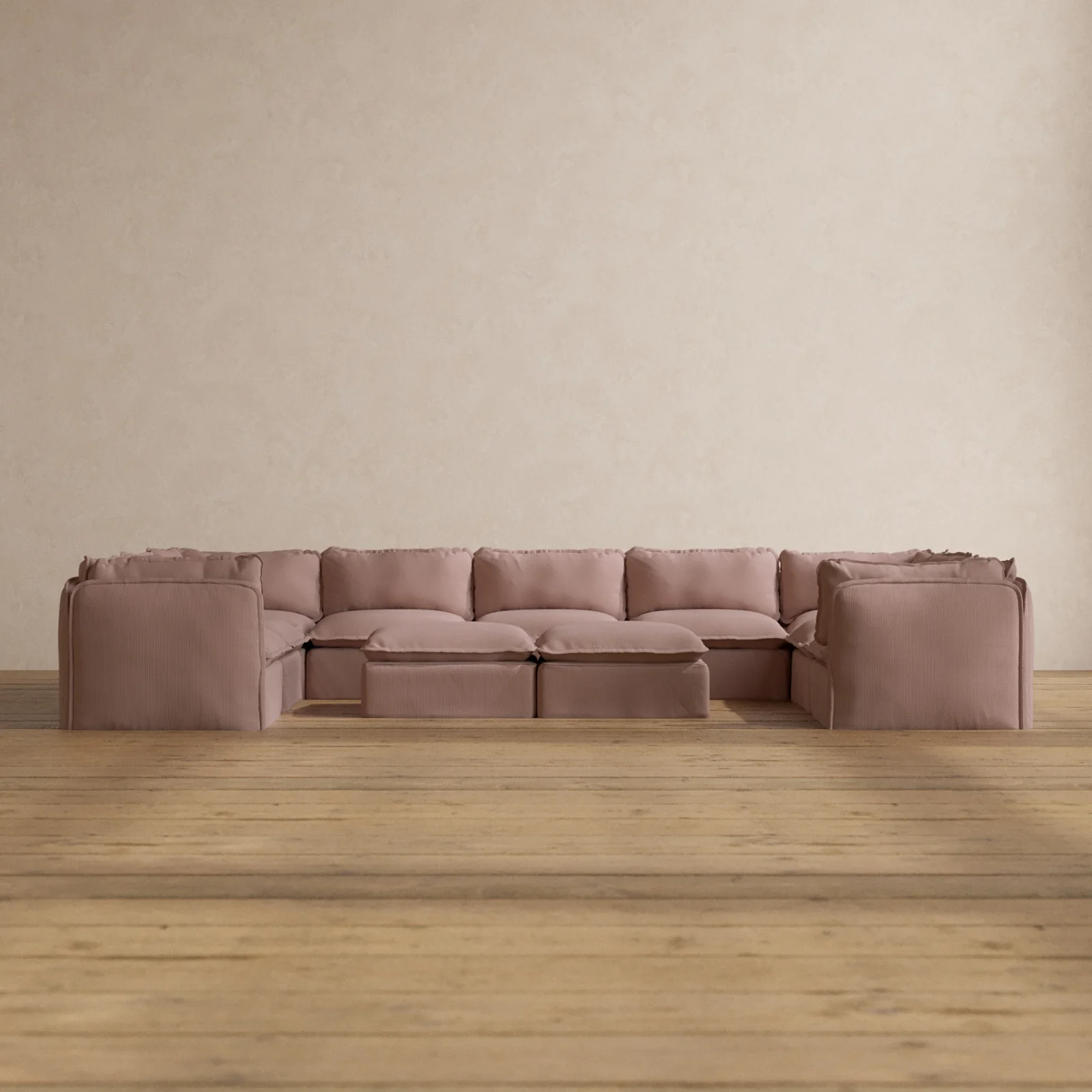 Modular Washable 9-Seater U-Sectional + Bench Ottoman in Sakura | Memorix+ Seat | Contour Pillow