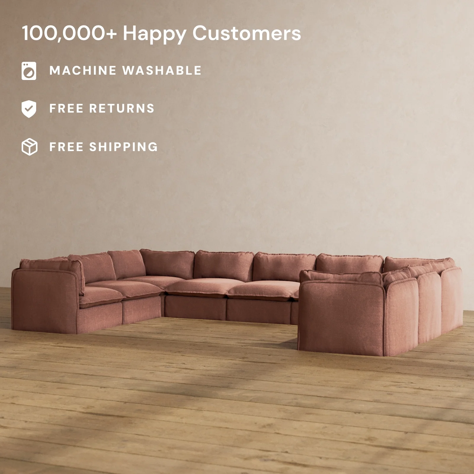 Modular Washable 9-Seater U-Sectional in Chestnut | Memorix+ Seat | Contour Pillow - Image 2