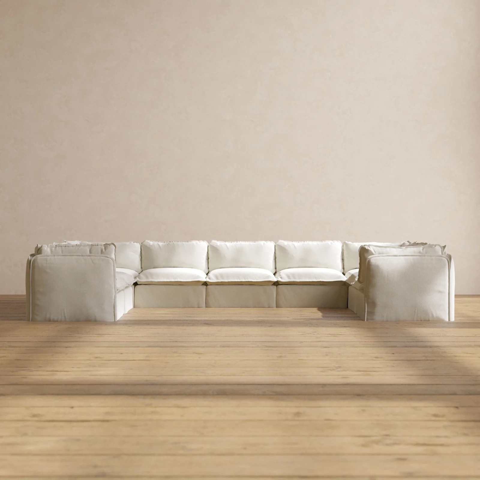Modular Washable 9-Seater U-Sectional in Eggshell | Deluxe+ Seat | Cloud Pillow