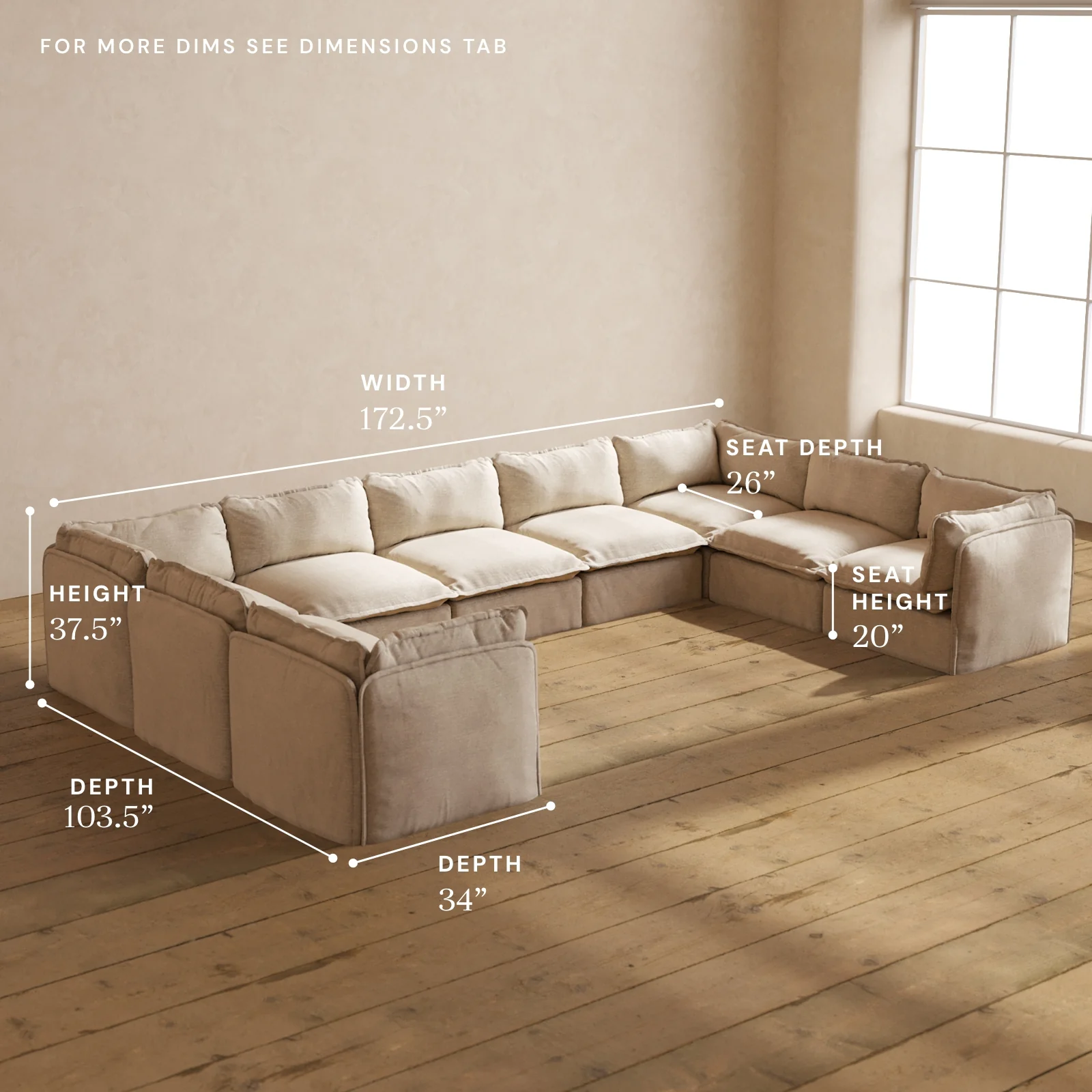 Modular Washable 9-Seater U-Sectional in Oat | Deluxe+ Seat | Cloud Pillow - Image 5