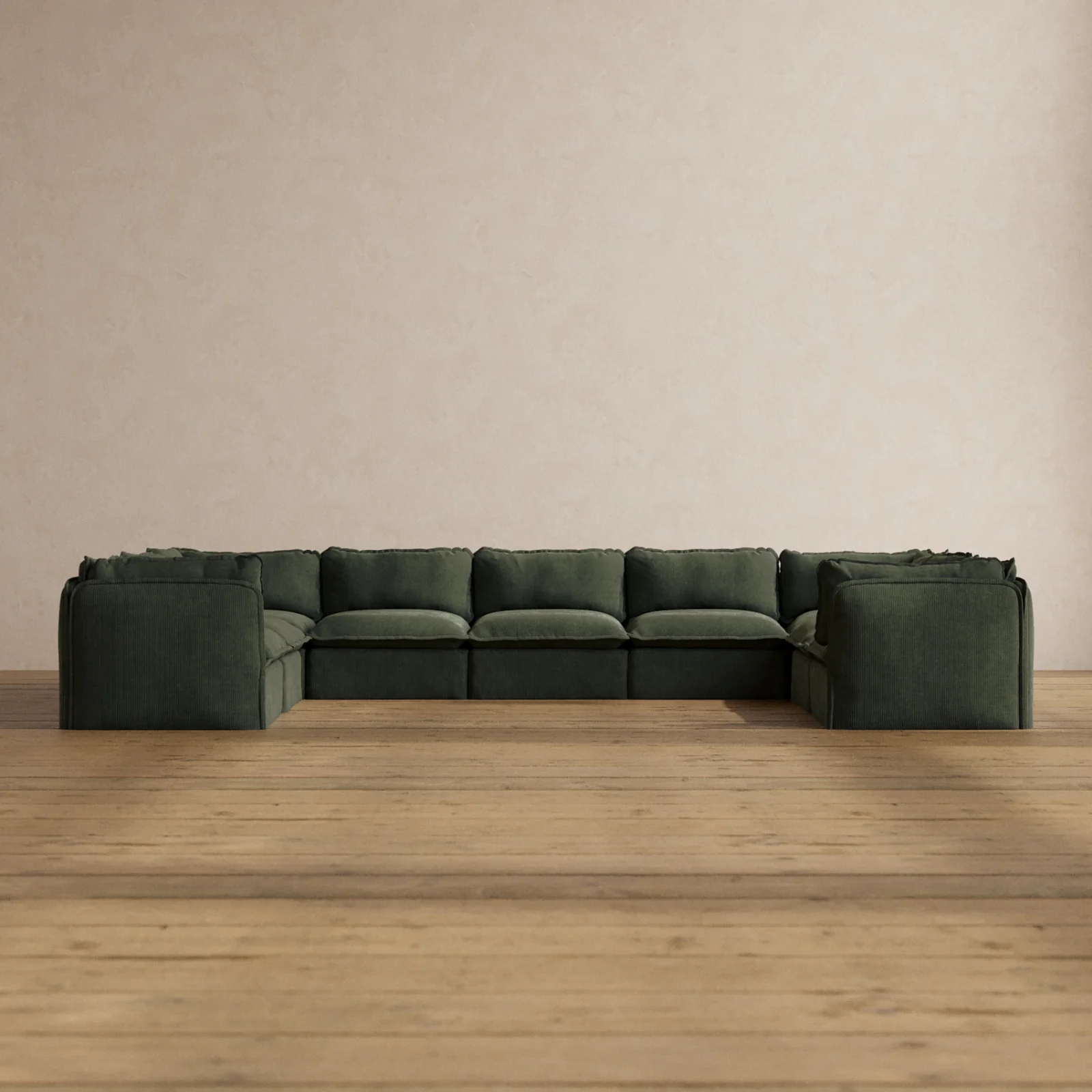 Modular Washable 9-Seater U-Sectional in Olivine | Memorix+ Seat | Contour Pillow