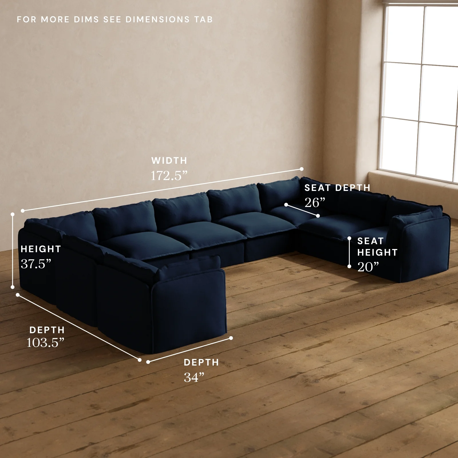 Modular Washable 9-Seater U-Sectional in Sumi | Deluxe+ Seat | Cloud Pillow - Image 5
