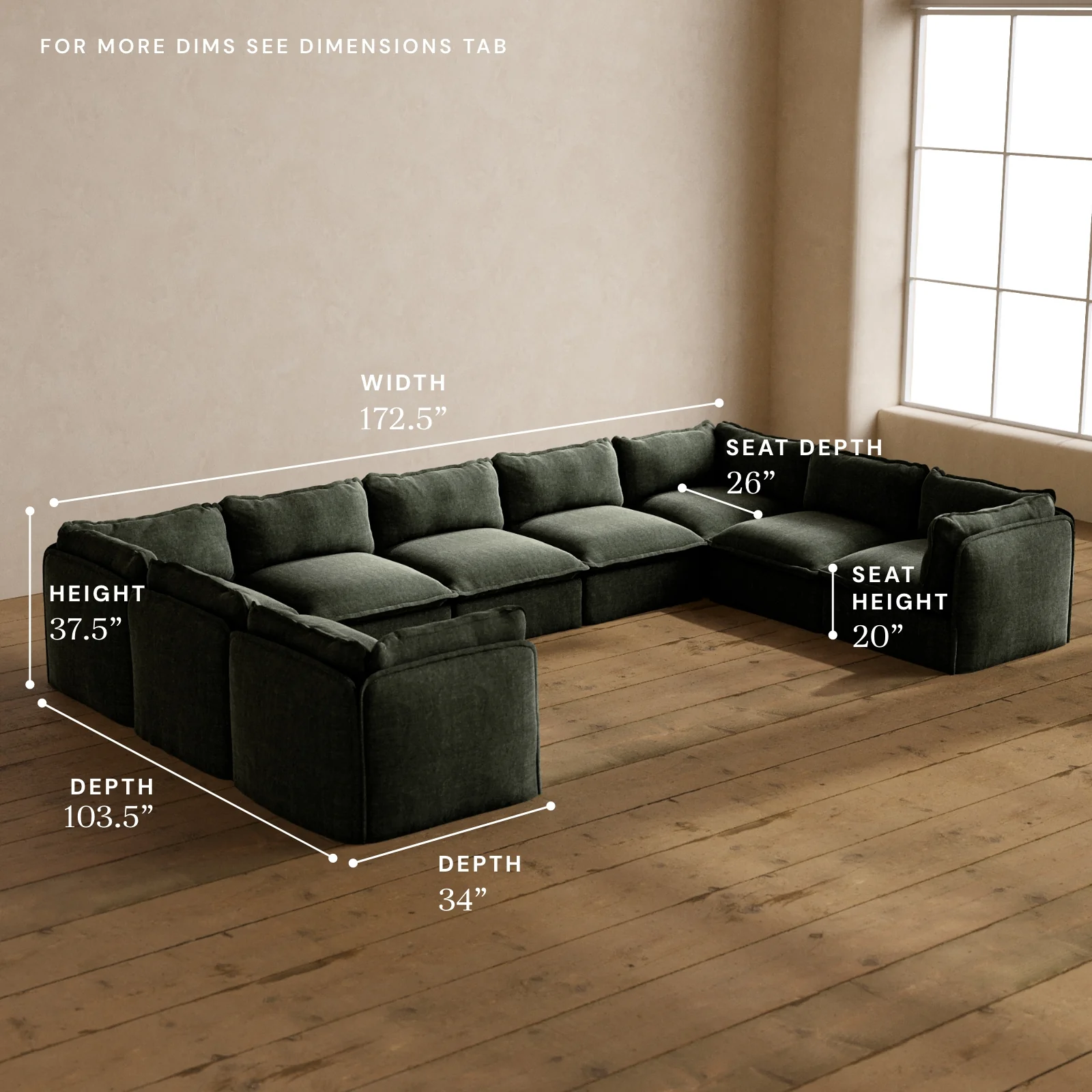 Modular Washable 9-Seater U-Sectional in Willow | Memorix+ Seat | Contour Pillow - Image 5