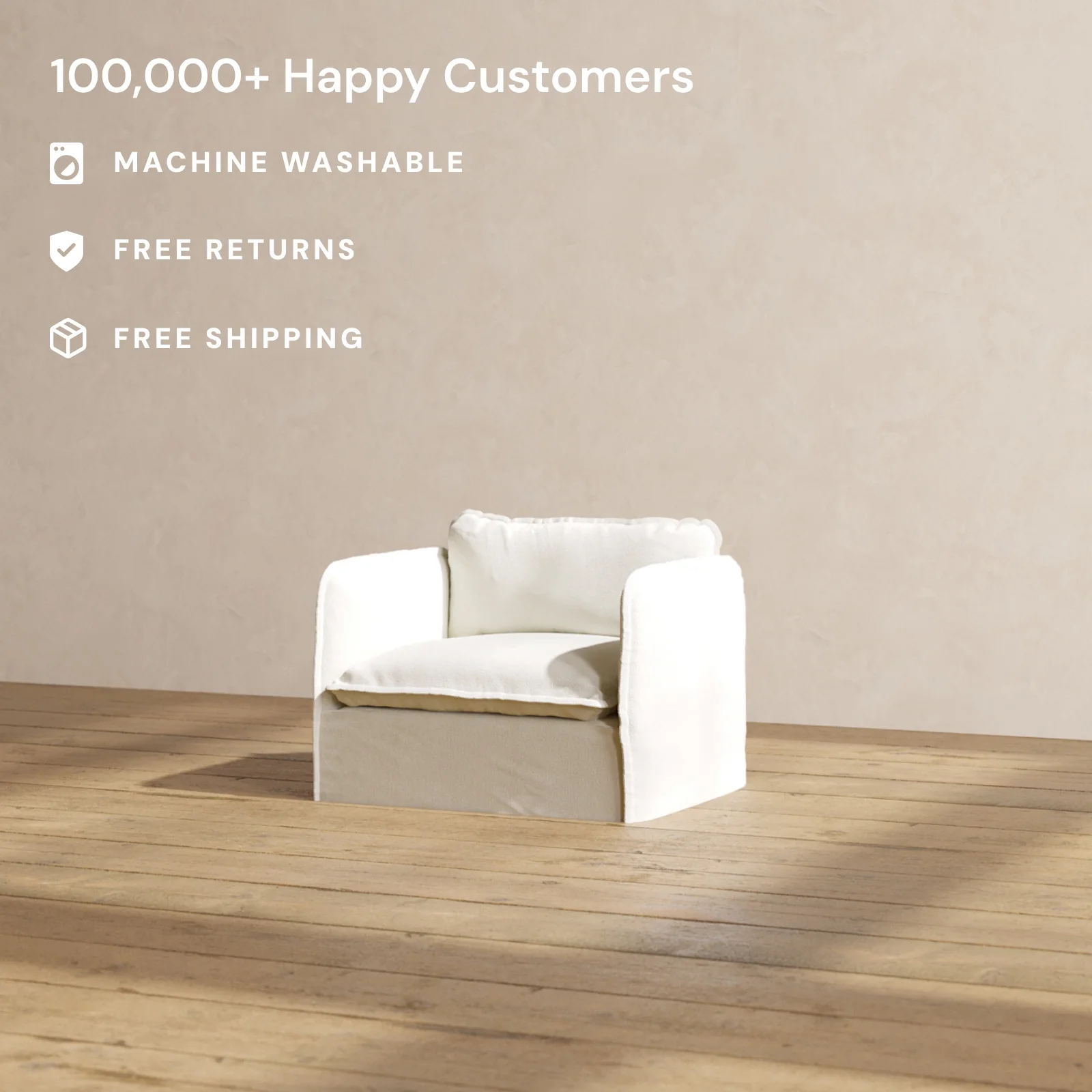Modular Washable Armchair in Eggshell | Deluxe+ Seat | Cloud Pillow - Image 2