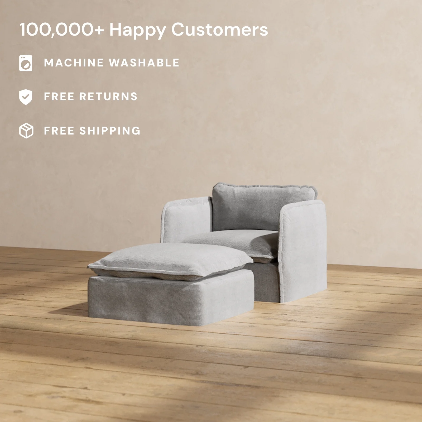 Modular Washable Armchair + Ottoman in Ash | Memorix+ Seat | Contour Pillow - Image 2