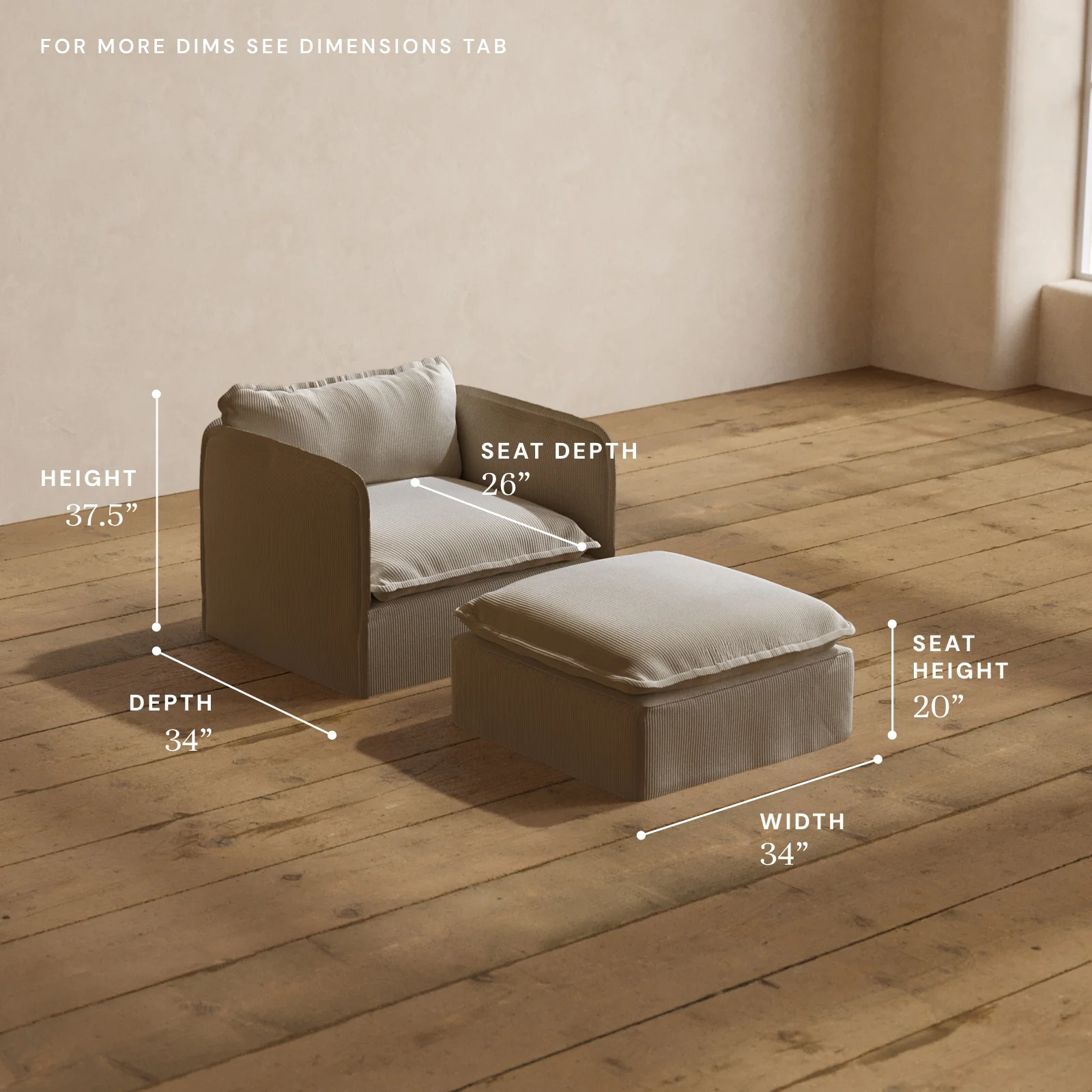 Modular Washable Armchair + Ottoman in Milk | Memorix+ Seat | Contour Pillow - Image 5