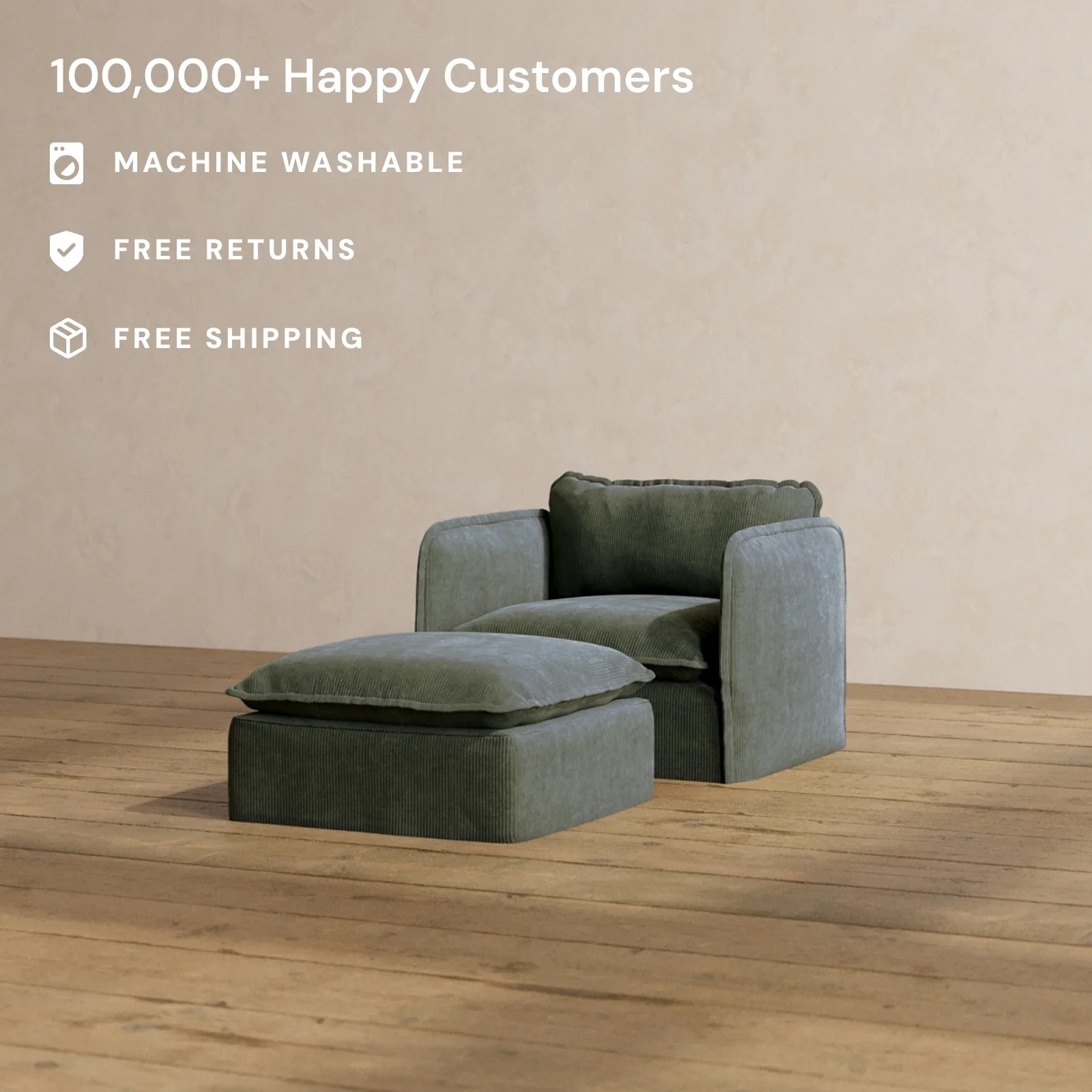 Modular Washable Armchair + Ottoman in Olivine | Memorix+ Seat | Contour Pillow - Image 2