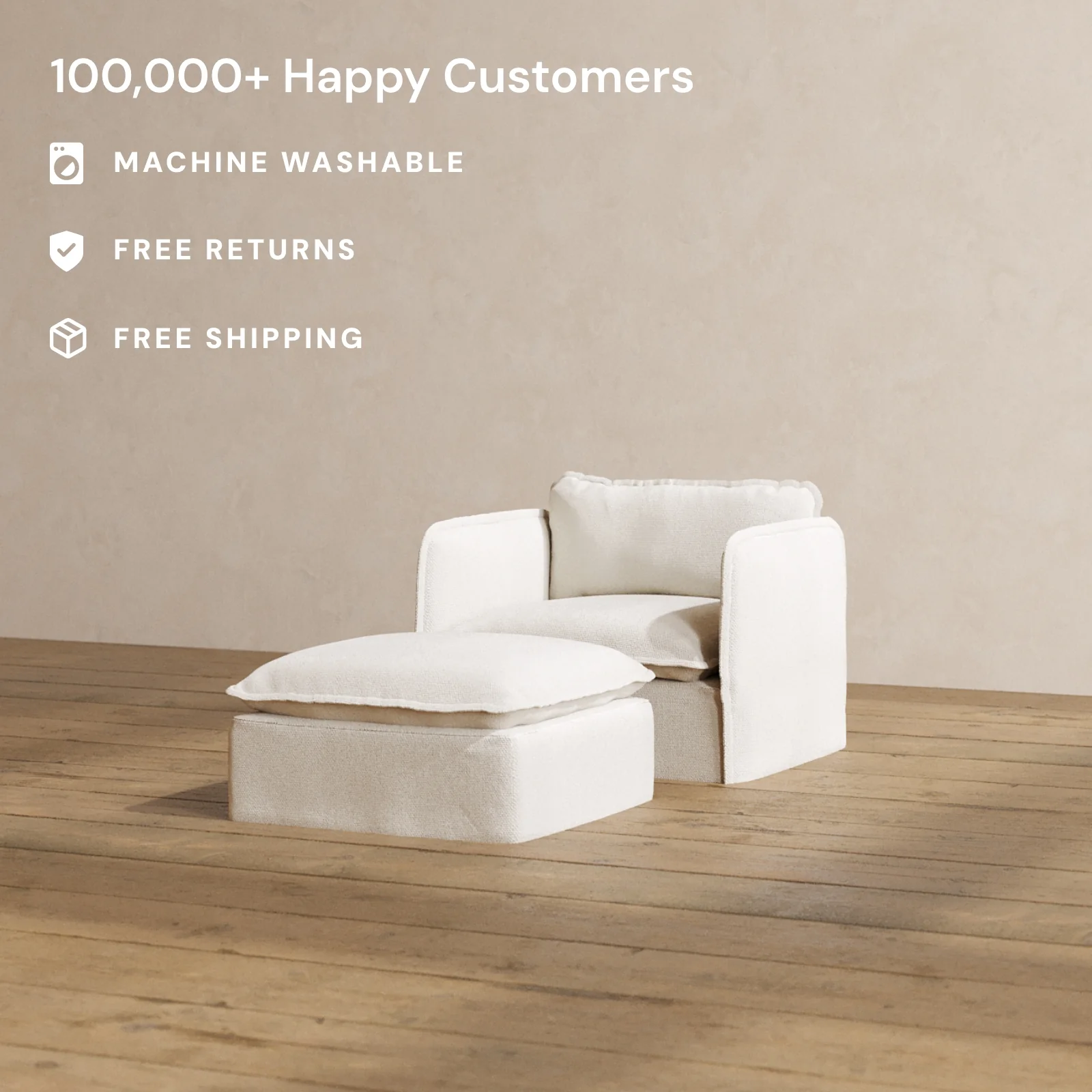 Modular Washable Armchair + Ottoman in Powder | Deluxe+ Seat | Cloud Pillow - Image 2