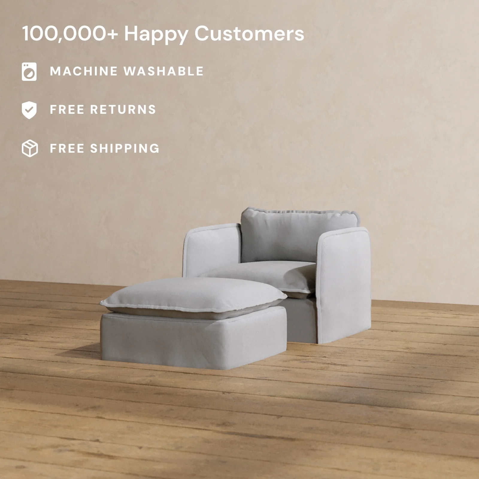 Modular Washable Armchair + Ottoman in Pumice | Memorix+ Seat | Contour Pillow - Image 2