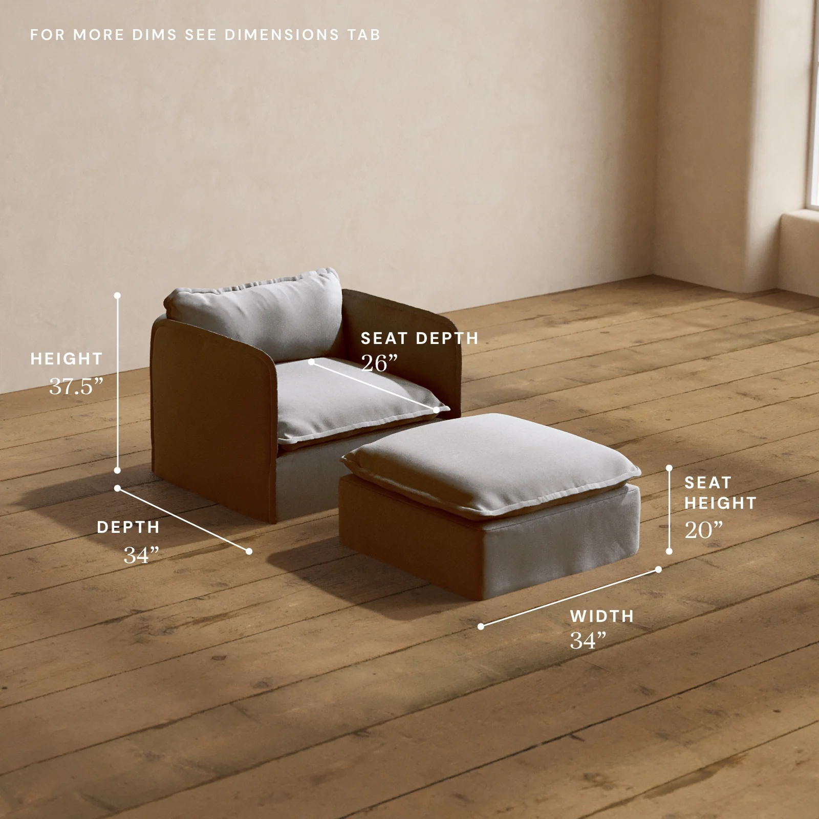 Modular Washable Armchair + Ottoman in Pumice | Memorix+ Seat | Contour Pillow - Image 5