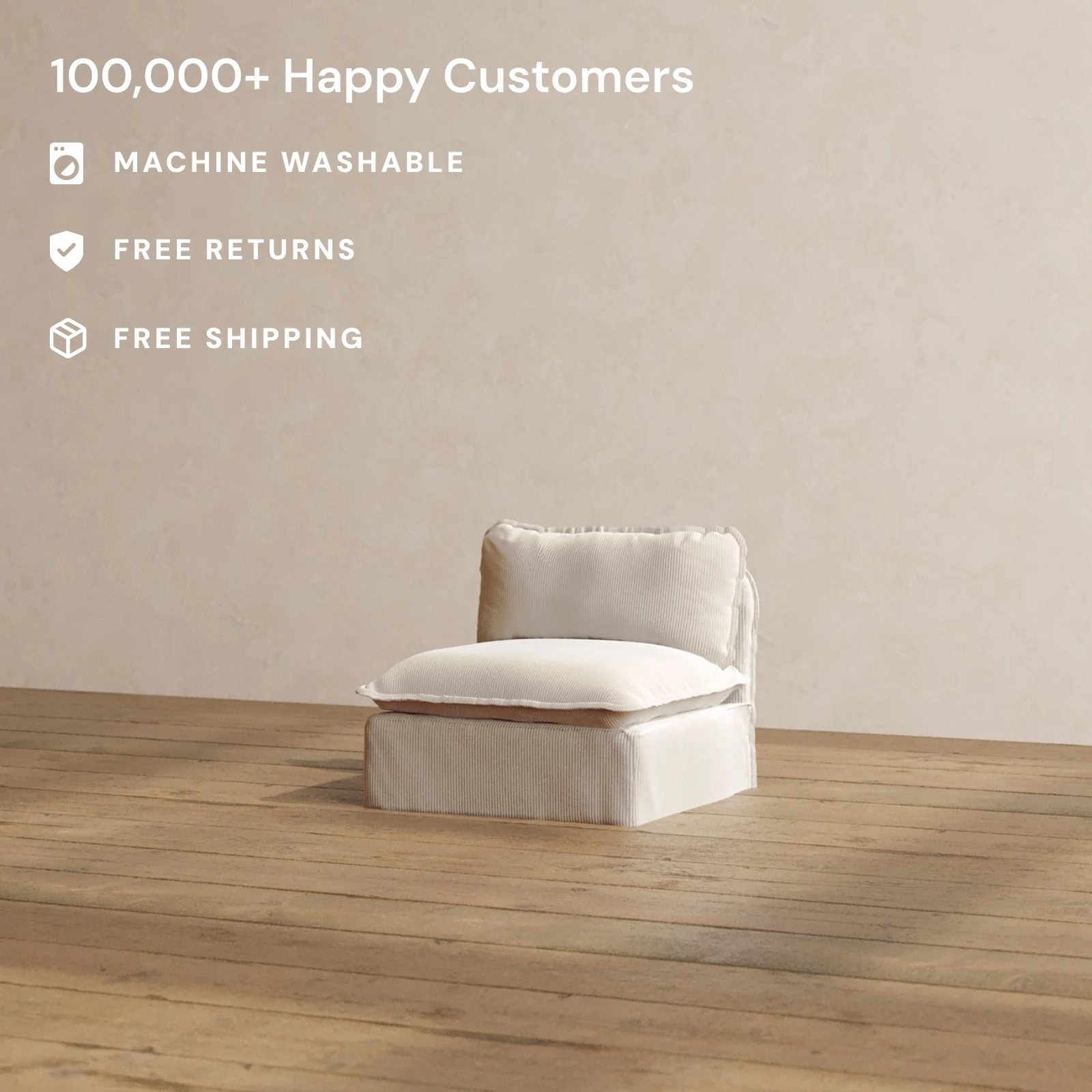Modular Washable Armless Chair in Milk | Deluxe+ Seat | Cloud Pillow - Image 2