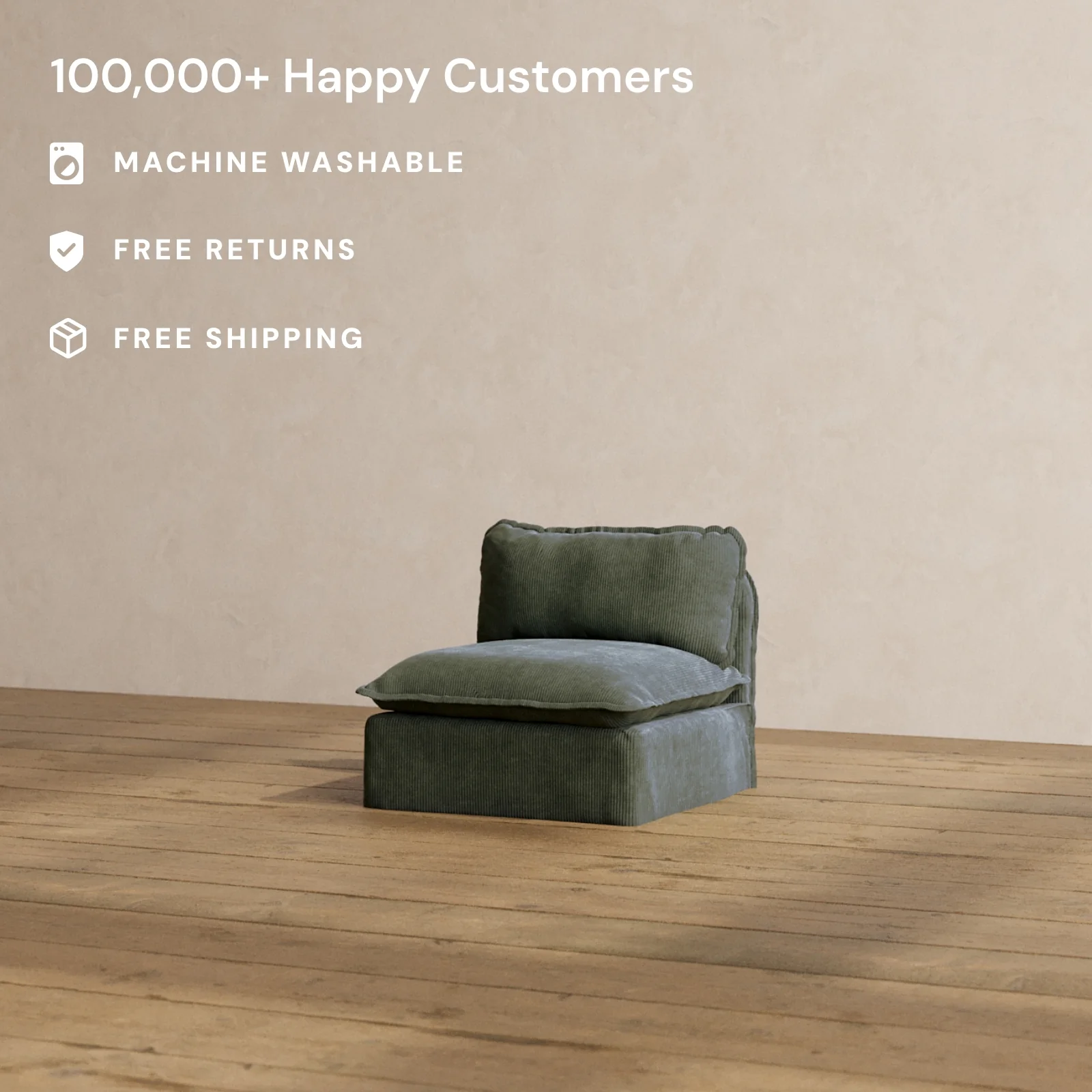 Modular Washable Armless Chair in Olivine | Deluxe+ Seat | Cloud Pillow - Image 2