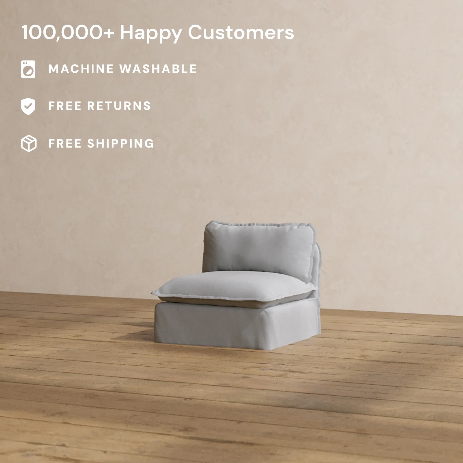 Modular Washable Armless Chair in Pumice | Memorix+ Seat | Contour Pillow - Image 2