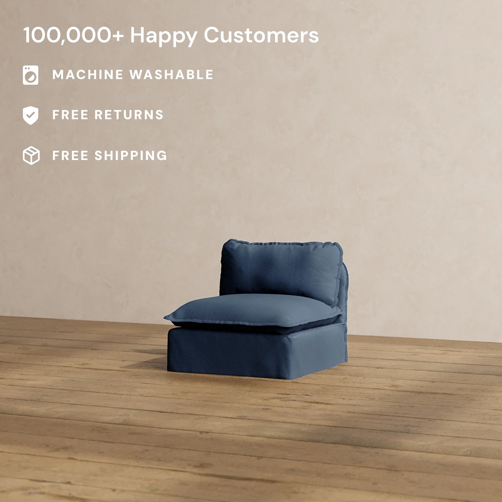 Modular Washable Armless Chair in Sumi | Deluxe+ Seat | Cloud Pillow - Image 2