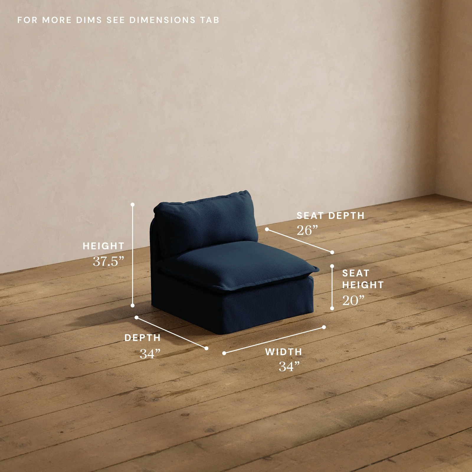 Modular Washable Armless Chair in Sumi | Deluxe+ Seat | Cloud Pillow - Image 5