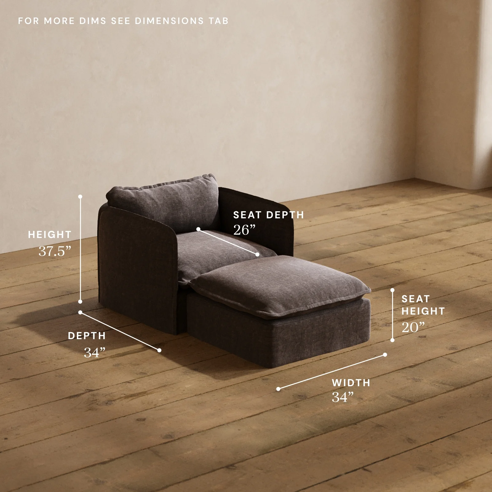 Modular Washable Chaise Armchair in Caviar | Deluxe+ Seat | Cloud Pillow - Image 5