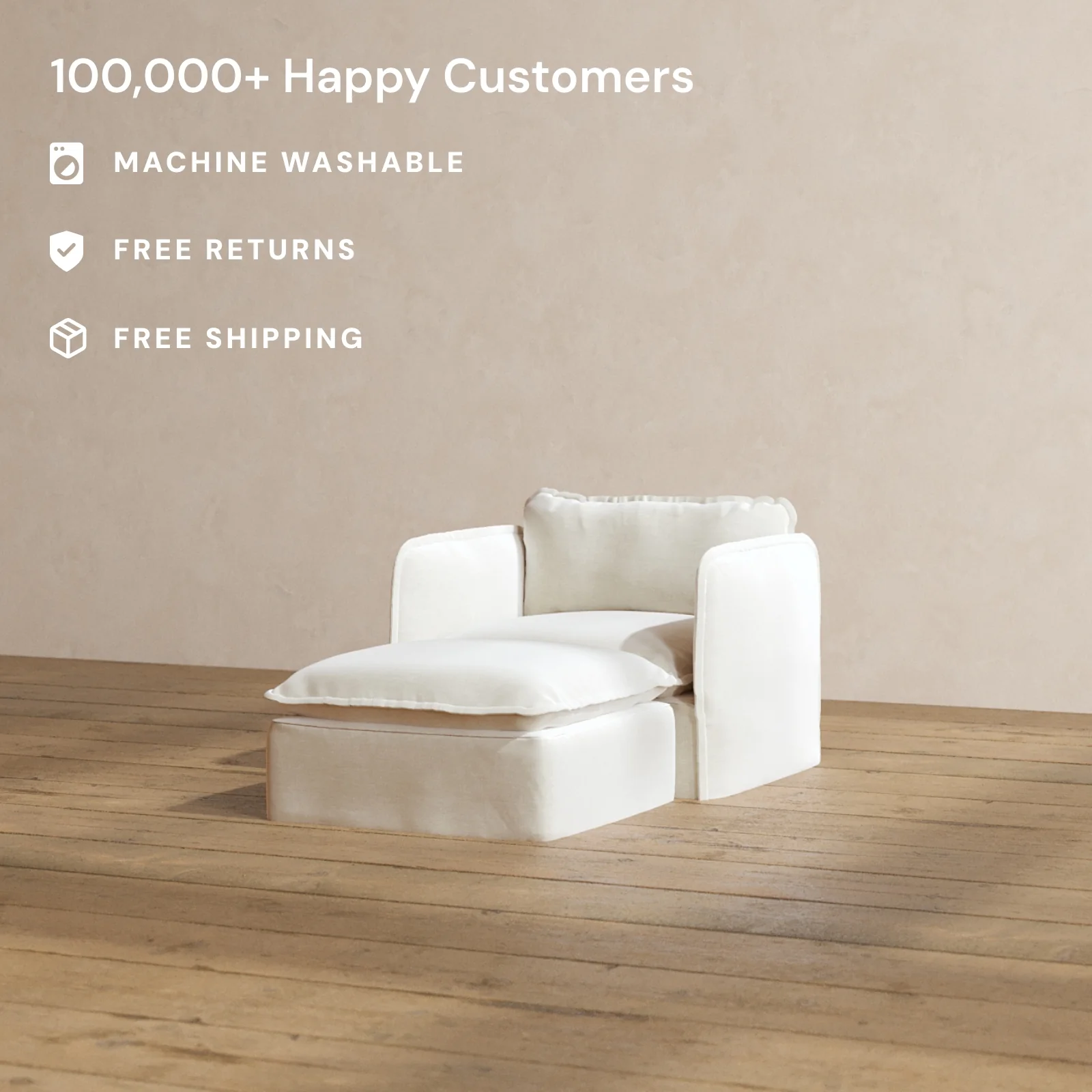 Modular Washable Chaise Armchair in Coco | Memorix+ Seat | Contour Pillow - Image 2